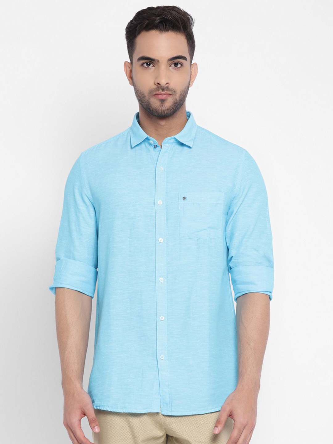 

Turtle Men Solid Spread Collar Casual Shirt, Blue