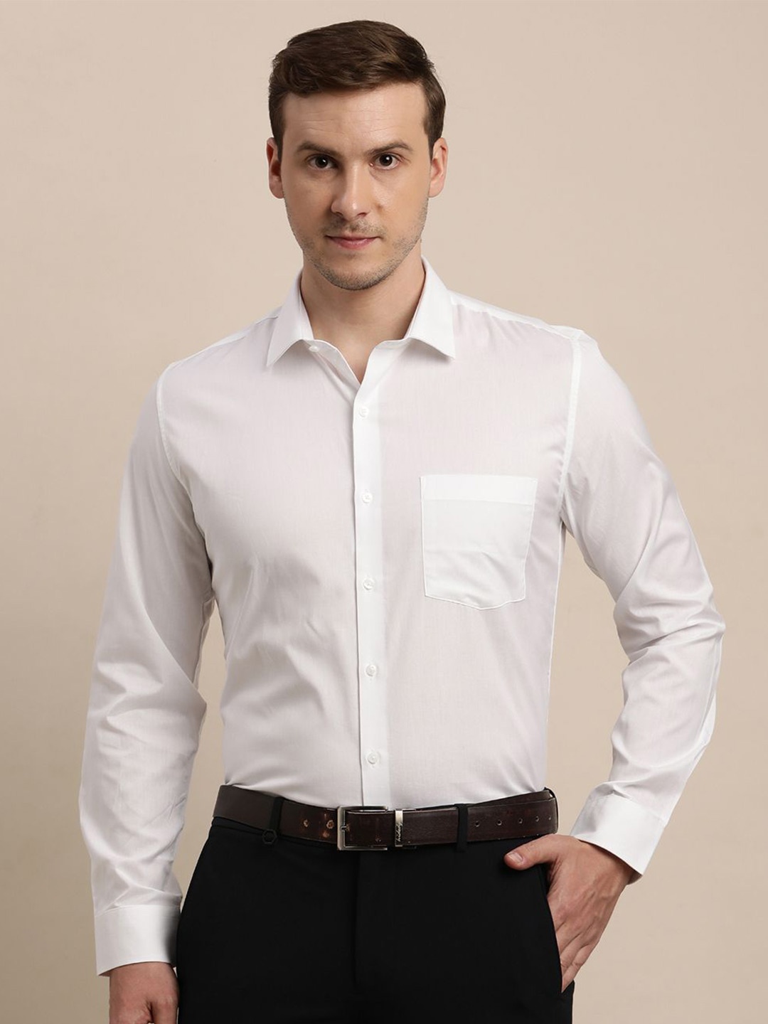 

Turtle Men Solid Spread Collar Formal Shirt, White