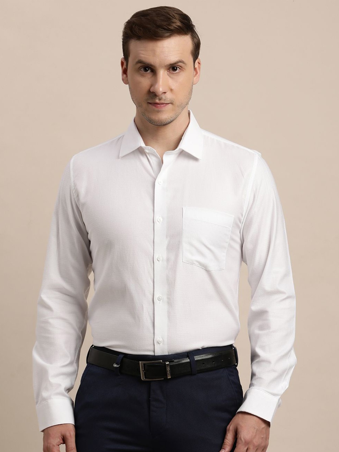 

Turtle Men Solid Spread Collar Formal Shirt, White