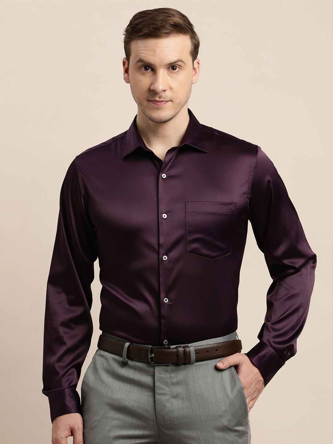 

Turtle Men Solid Spread Collar Casual Shirts, Purple
