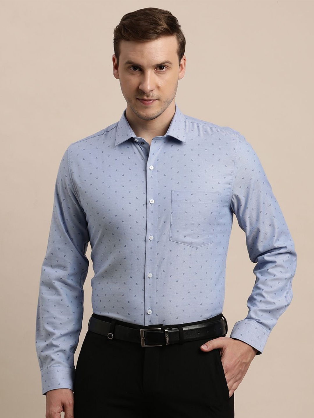 

Turtle Men Micro Disty Printed Spread Collar Formal Shirt, Blue