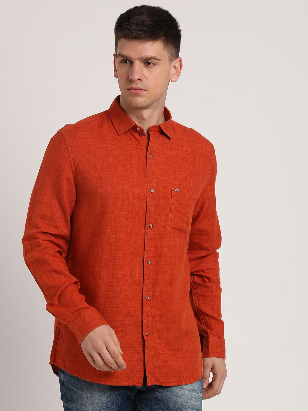 

Turtle Men Solid Spread Collar Casual Shirt, Orange