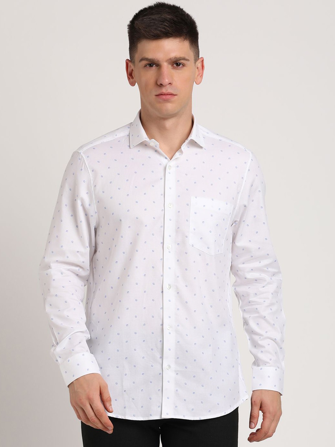 

Turtle Men Micro Disty Printed Spread Collar Formal Shirt, White