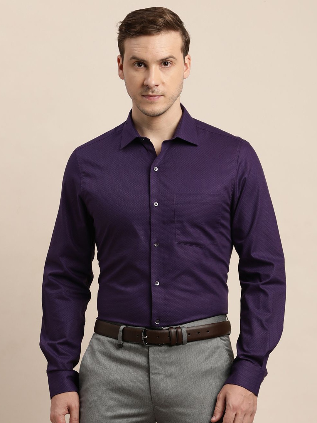 

Turtle Men Solid Spread Collar Formal Shirt, Purple