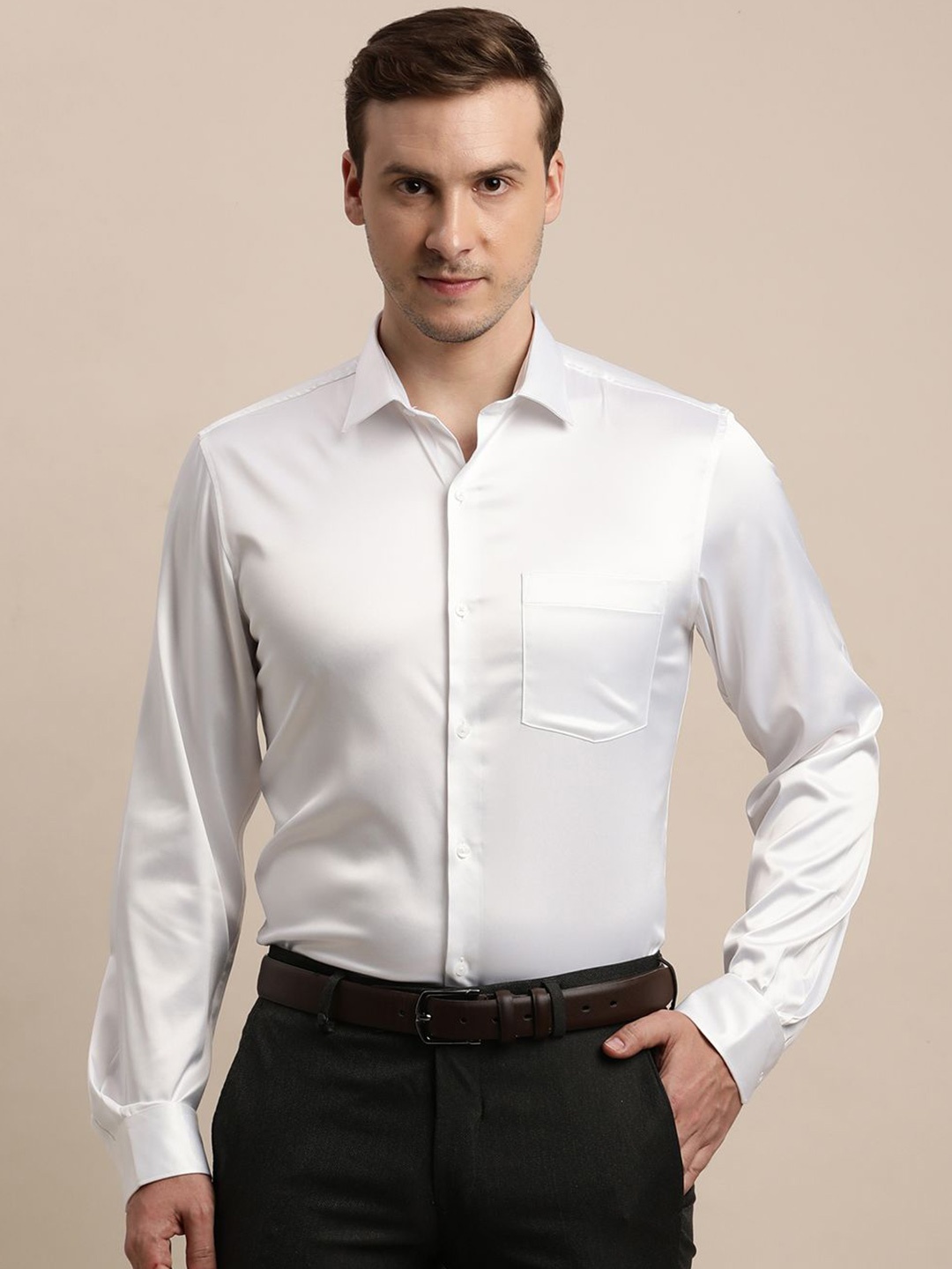 

Turtle Men Solid Spread Collar Formal Shirt, White