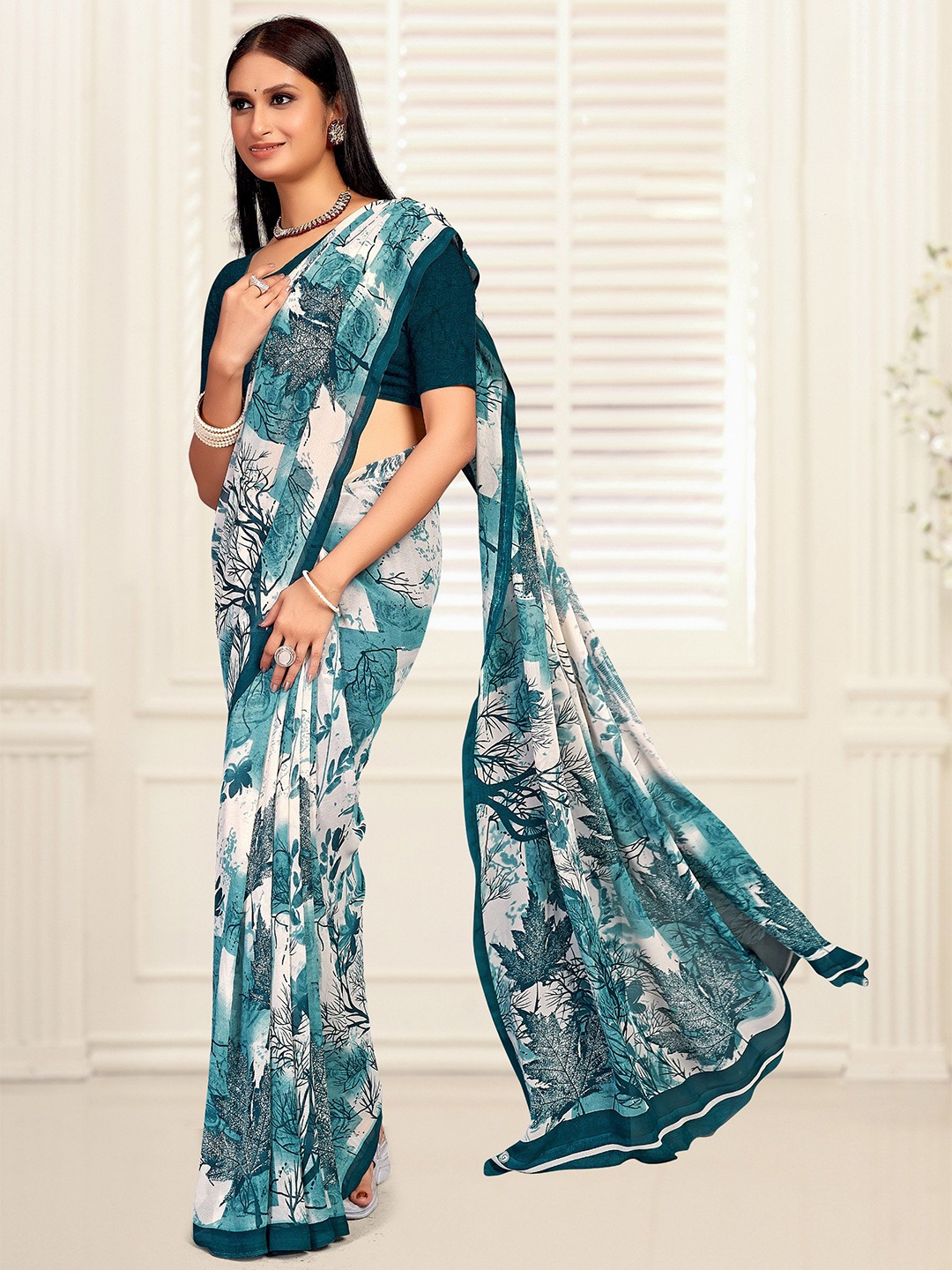 

Panzora Floral Saree, Teal