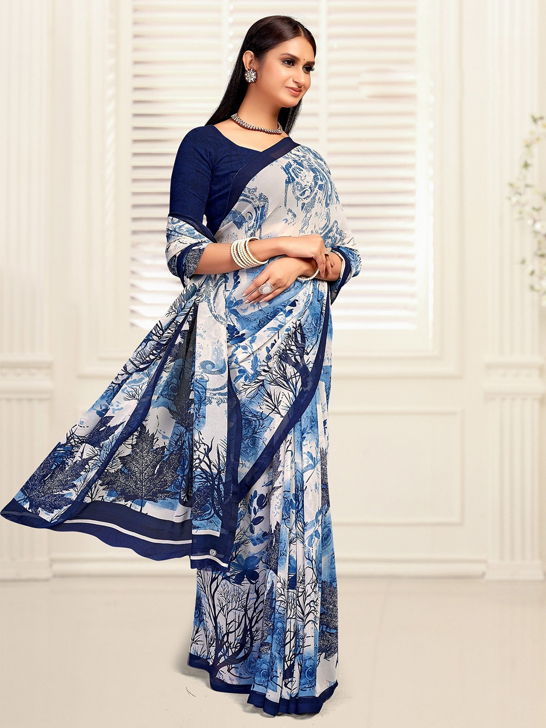 

Panzora Floral Saree, Blue