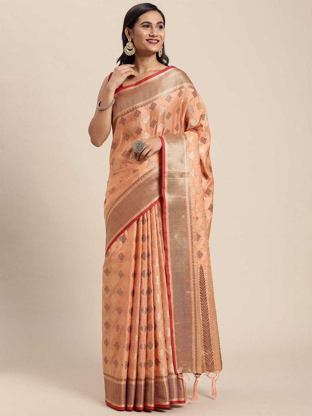 

ALAGINI Woven Design Zari Chanderi Saree, Orange