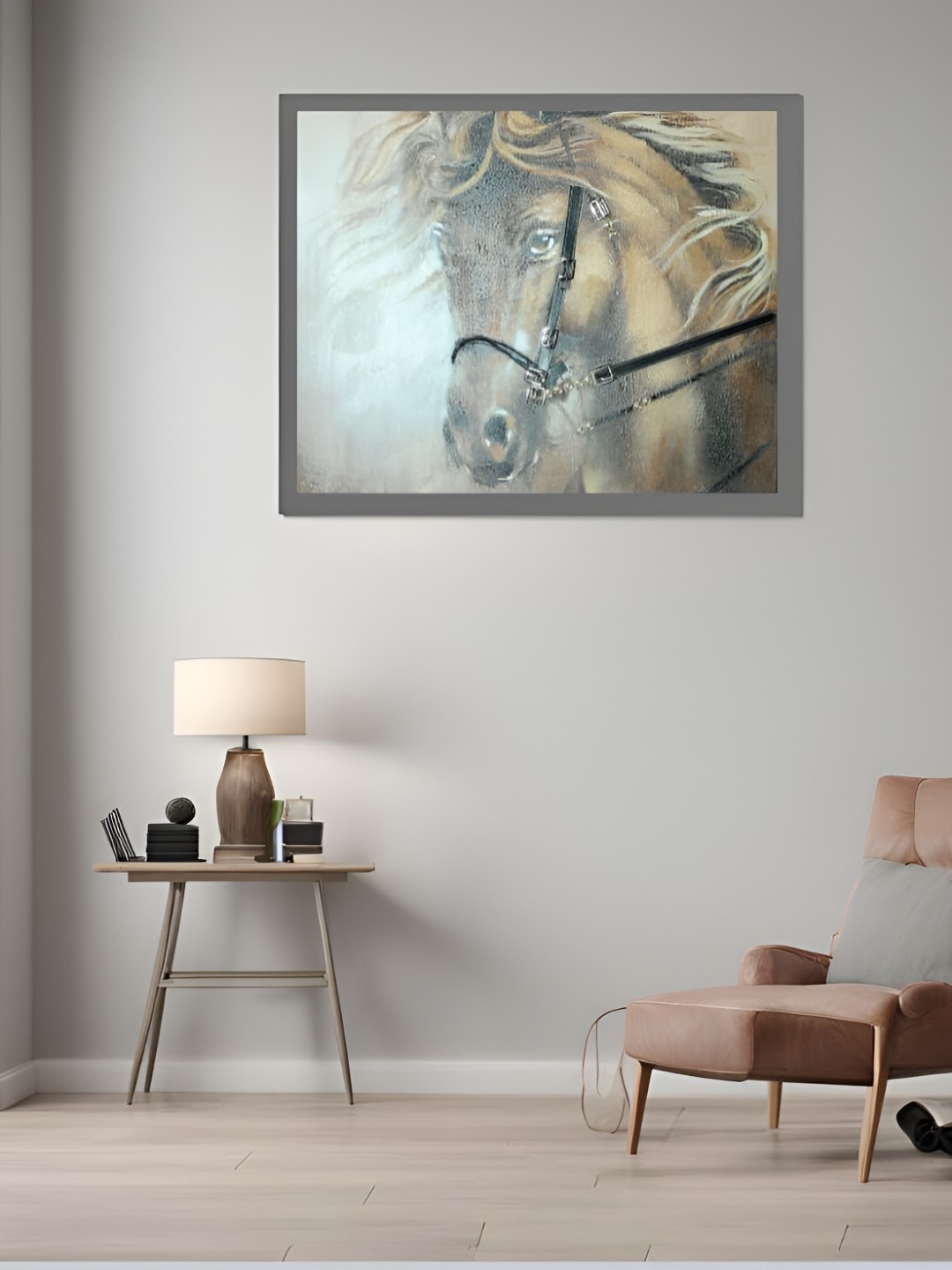 

KAYRA DECOR Brown & White Handmade Embossed Horse Portray Oil Painting