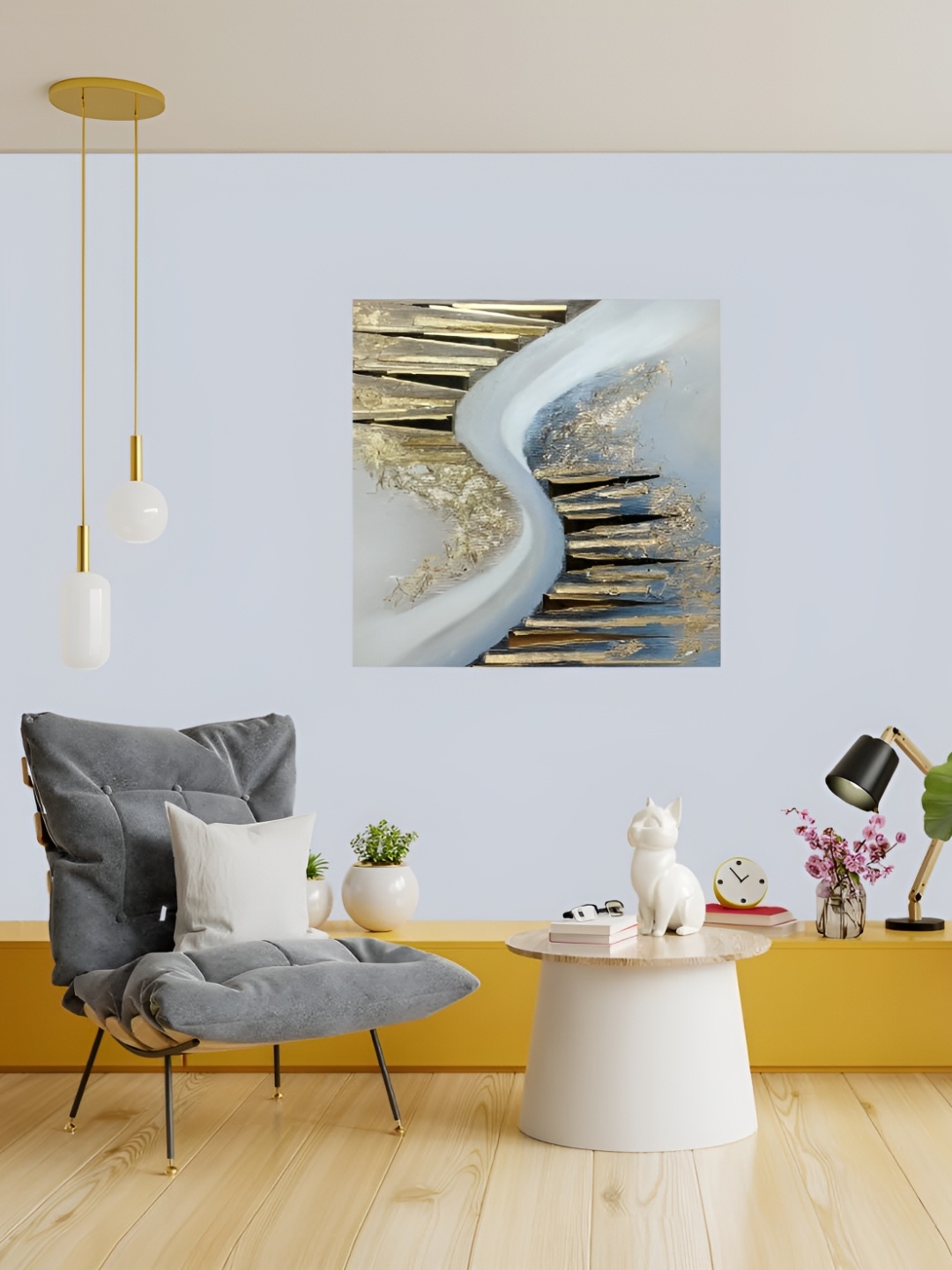 

KAYRA DECOR Beige & Black Handmade Embossed Canvas Abstract 3D Golden Pathway Artwork