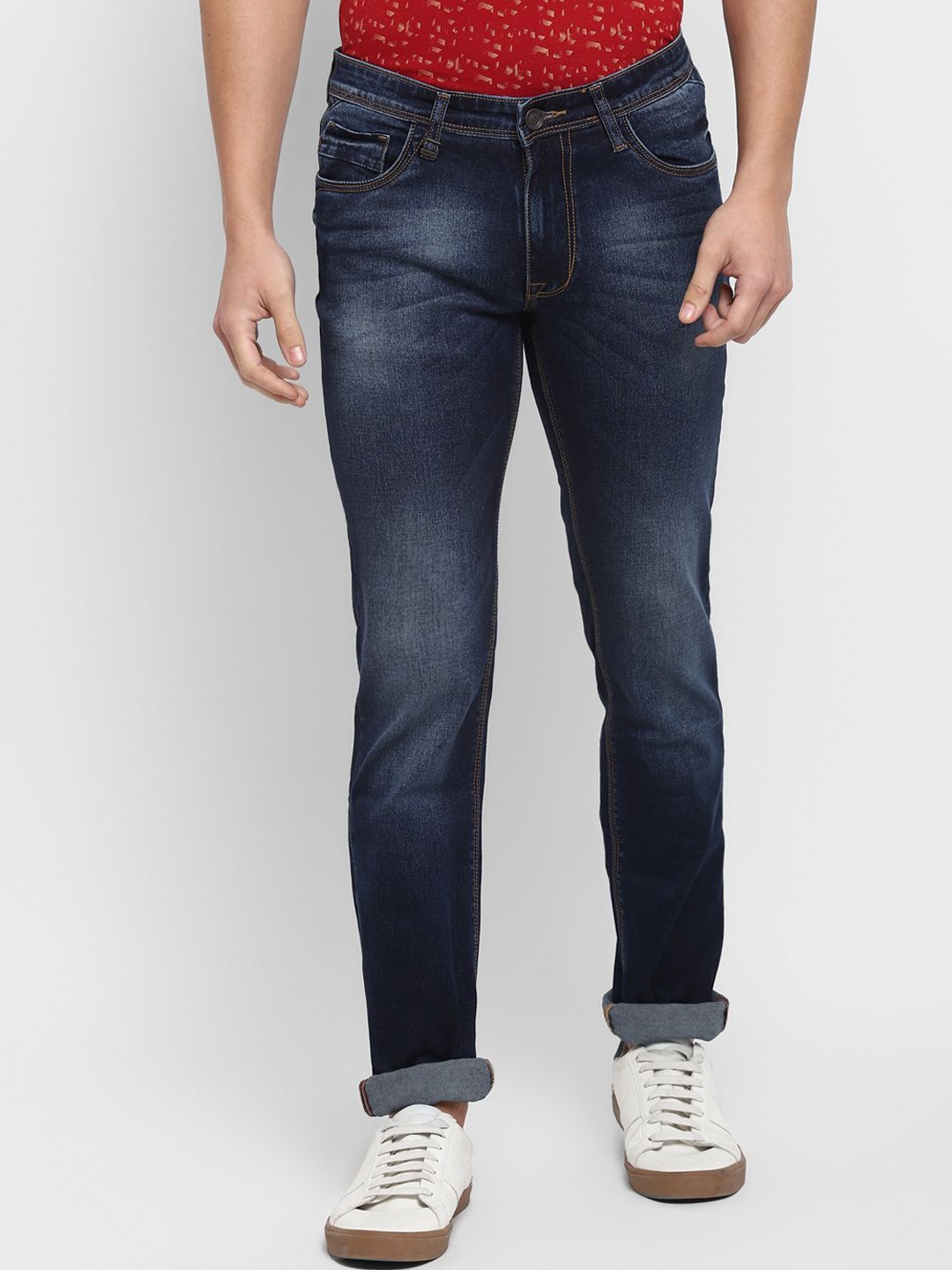 

Turtle Men Classic Slim Fit Light Fade Cotton Stretchable Clean Look Jeans, Blue