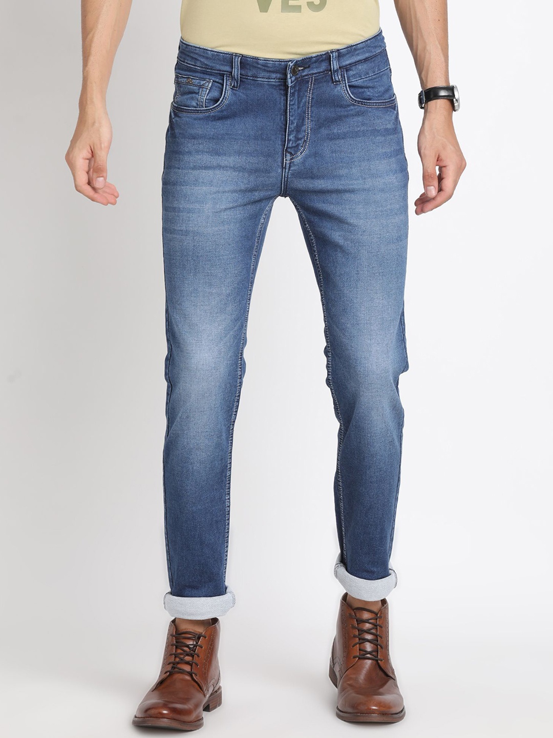 

Turtle Men Narrow Tapered Fit Heavy Fade Stretchable Jeans, Blue