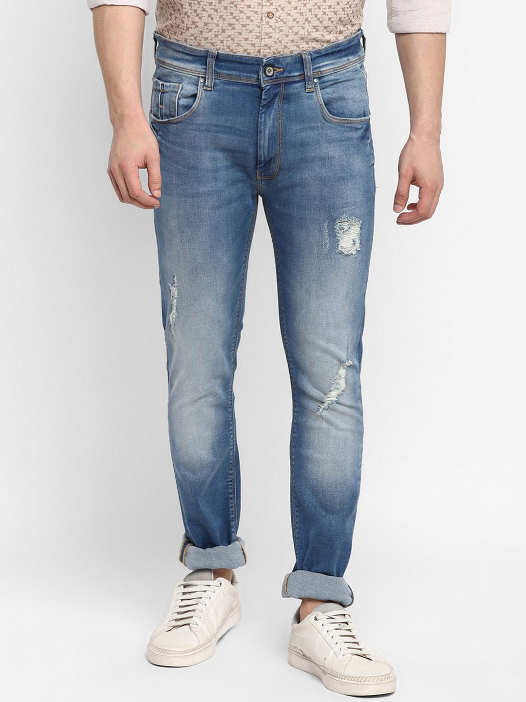 

Turtle Men Classic Skinny Fit Heavy Fade Stretchable Cat Scartches Clean Look Jeans, Blue