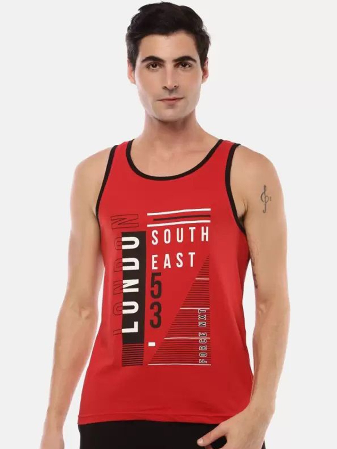 

Force NXT Printed Round Neck Cotton Gym Vests MNAL-431-SAMBA, Red