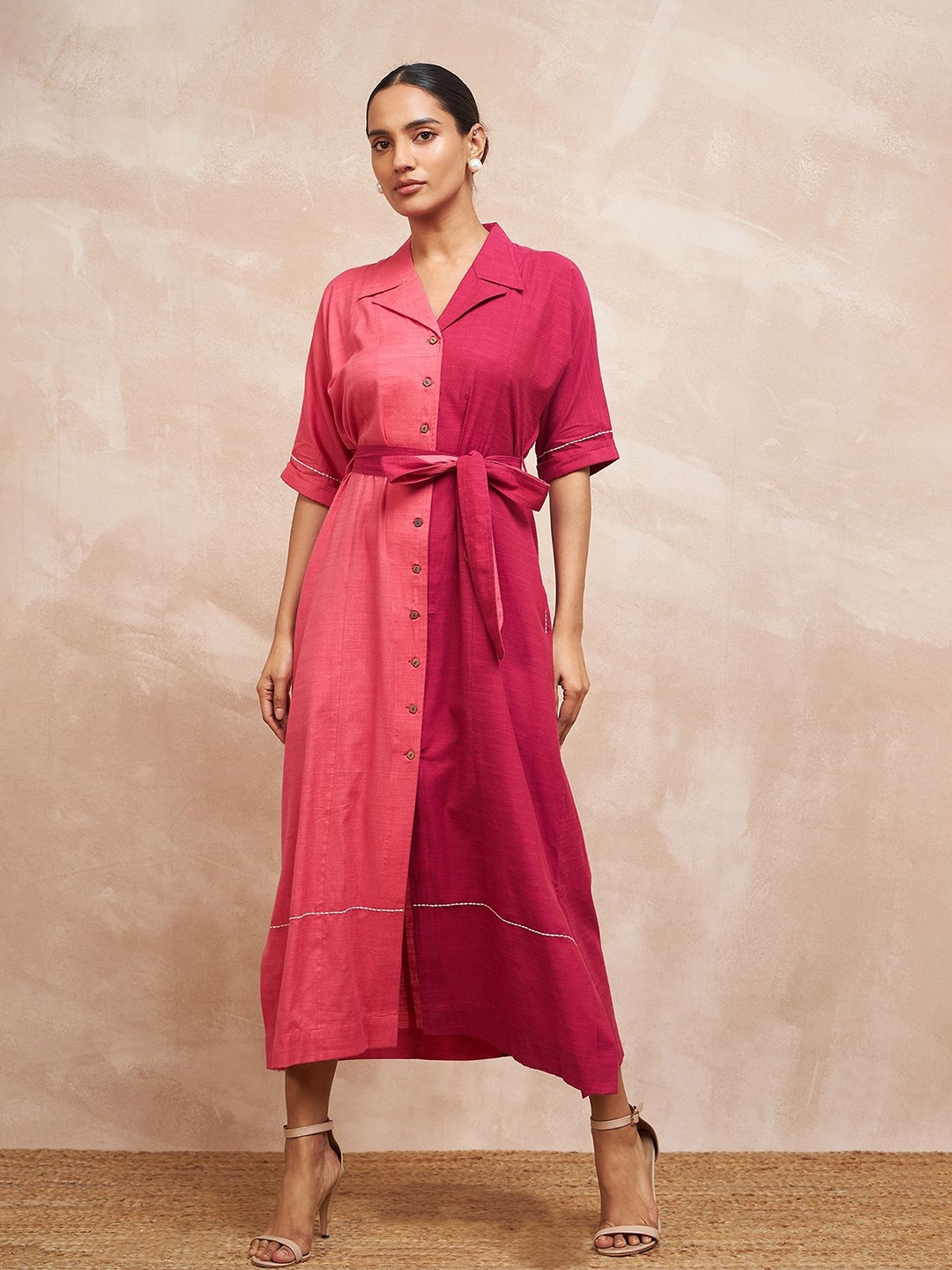 

STADO Colourblocked Print Shirt Midi Dress, Multi