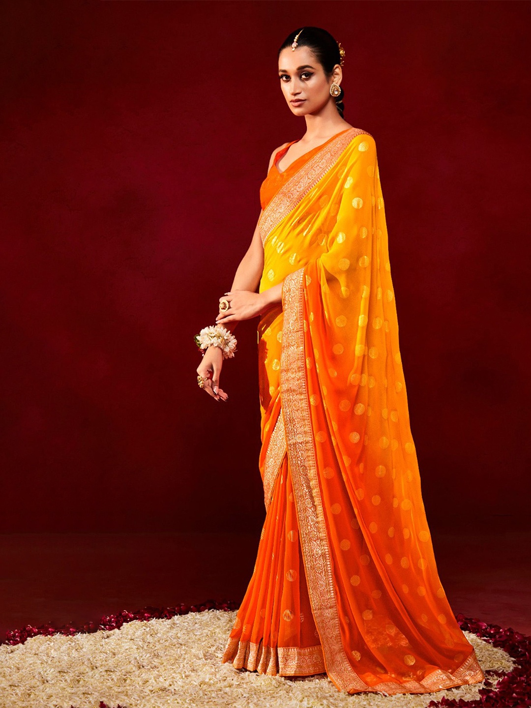 Panzora Woven Design Zari Saree, Orange