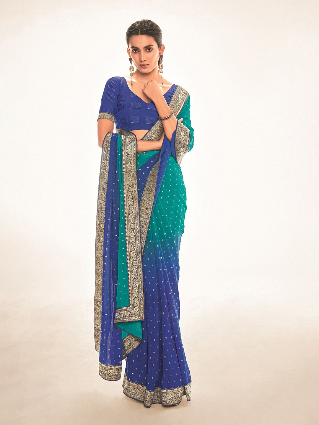 Panzora Ethnic Motifs Zari Saree, Blue