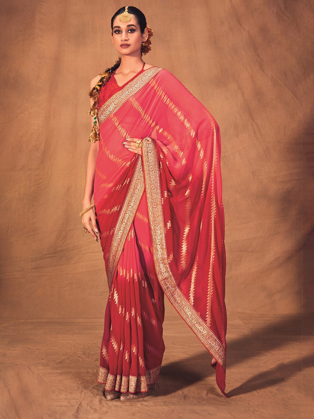 

Panzora Leheriya Zari Saree, Pink
