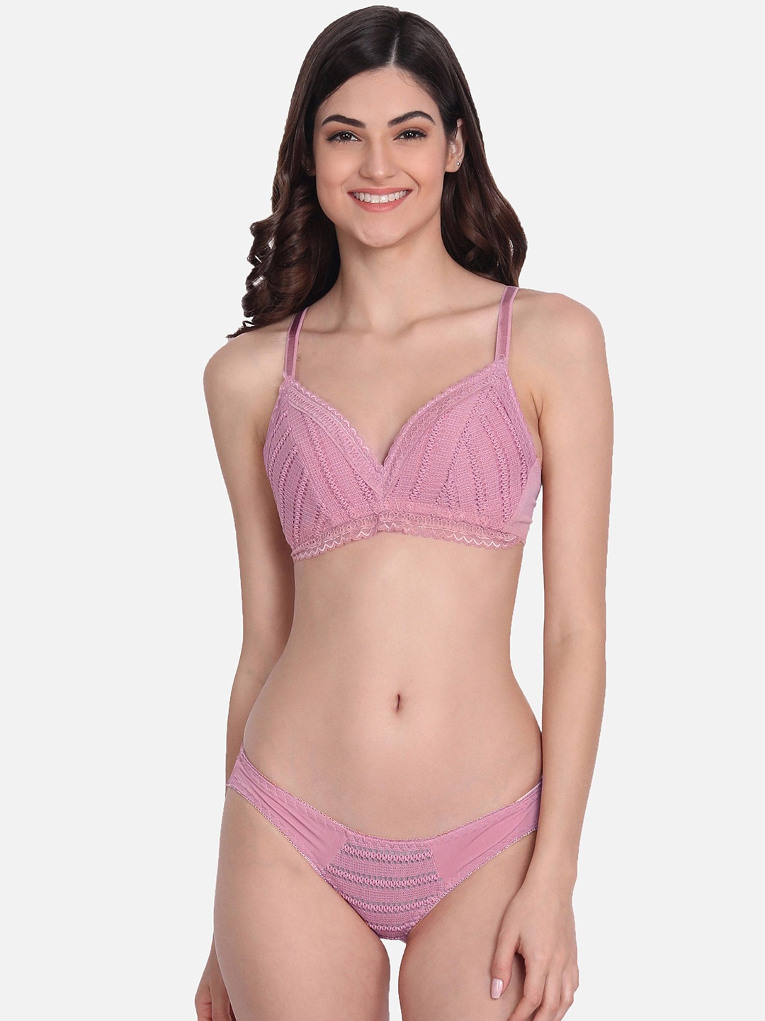

DEALSEVEN FASHION Lightly Padded Mid-Rise Lingerie Set, Pink