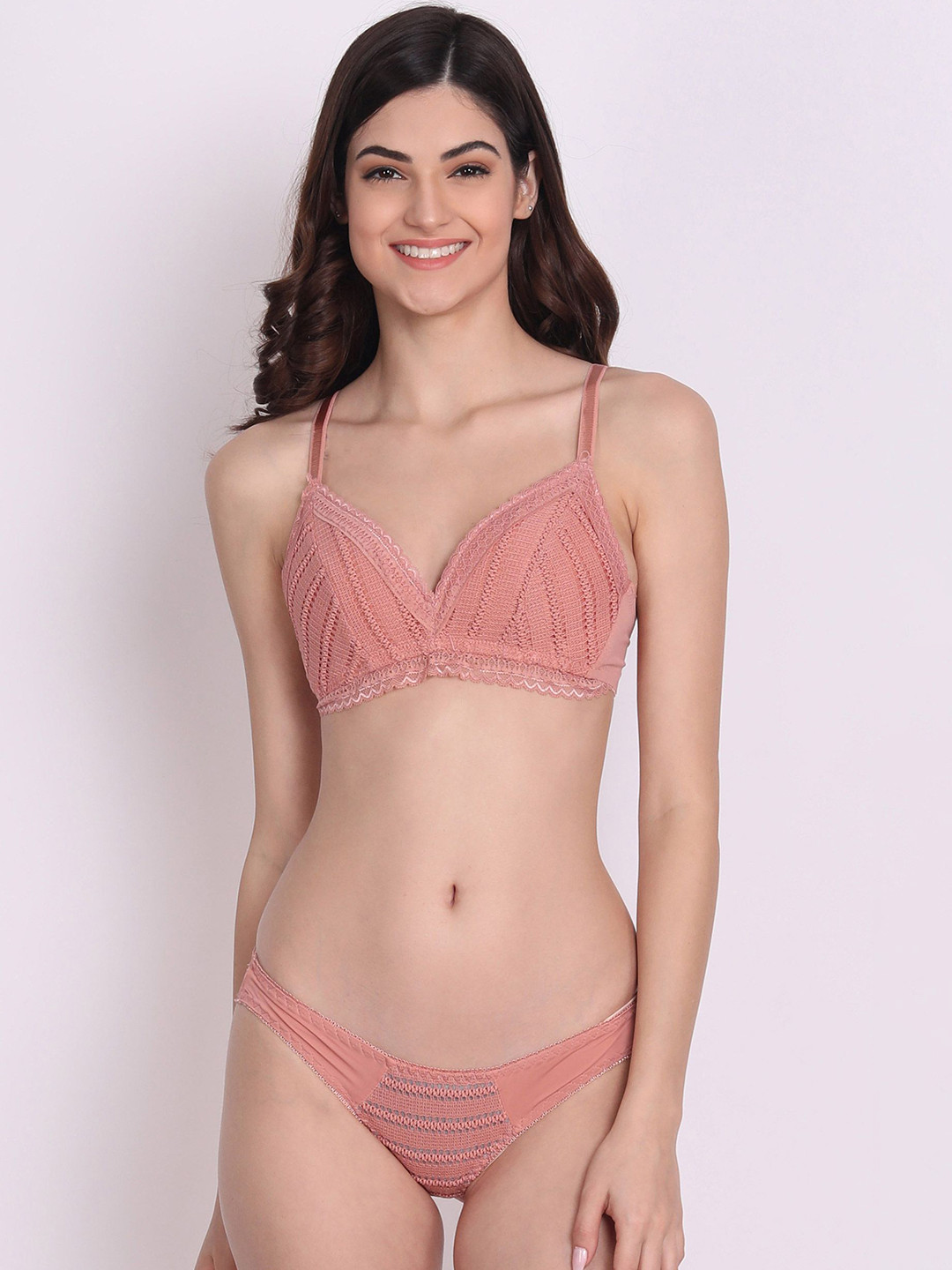 

DEALSEVEN FASHION Lightly Padded Daily Lingerie Set, Peach