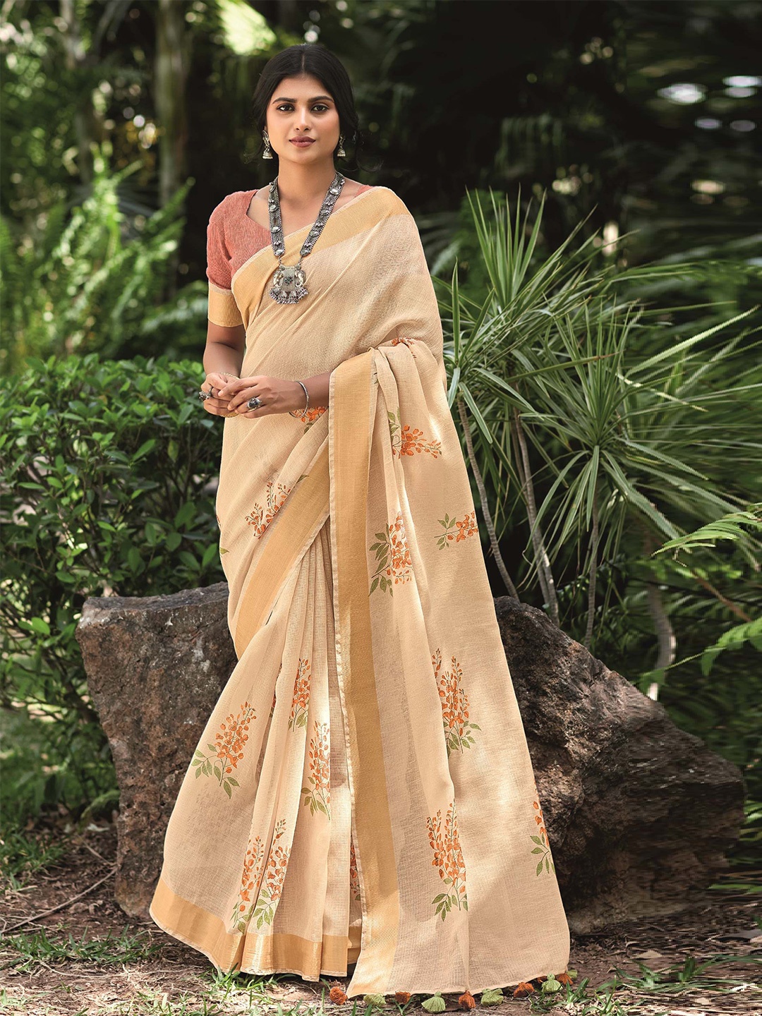 

Panzora Ethnic Motifs Zari Saree, Orange