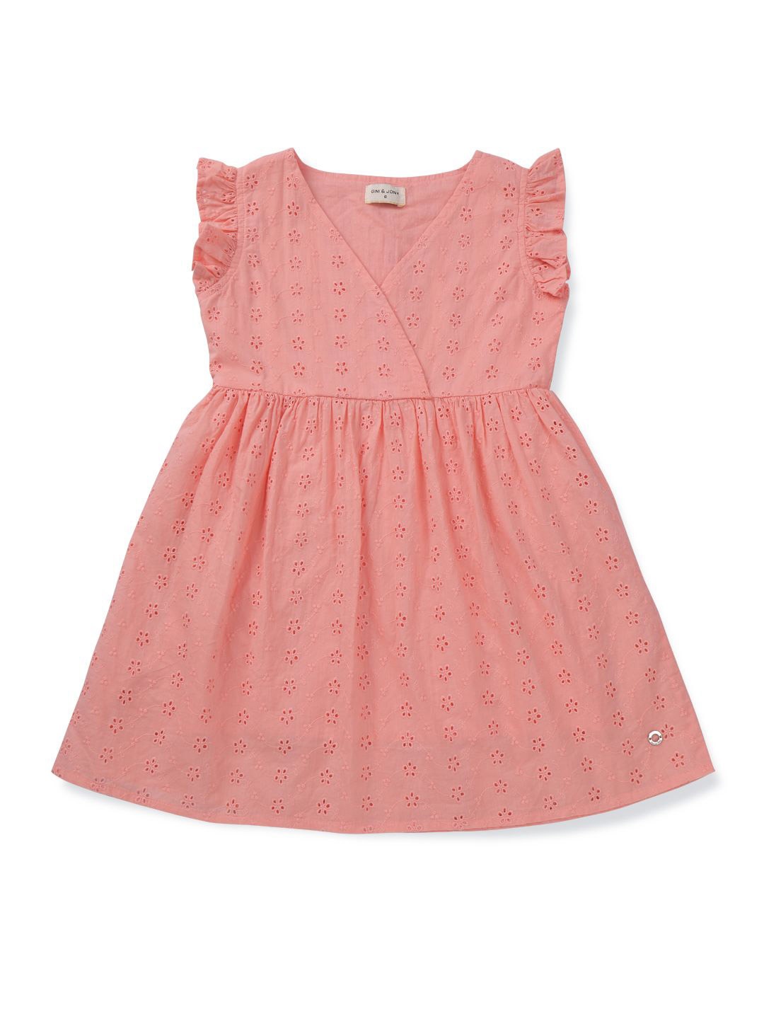 

Gini and Jony Girls Flutter Sleeve Cotton Fit & Flare Dress, Pink