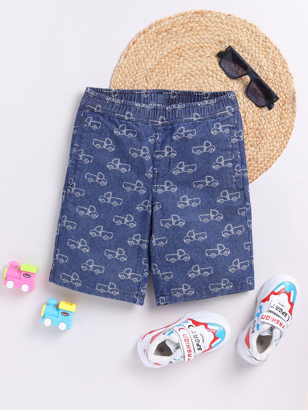 

YOUMAA Boys Conversational Printed Pure Cotton Shorts, Blue