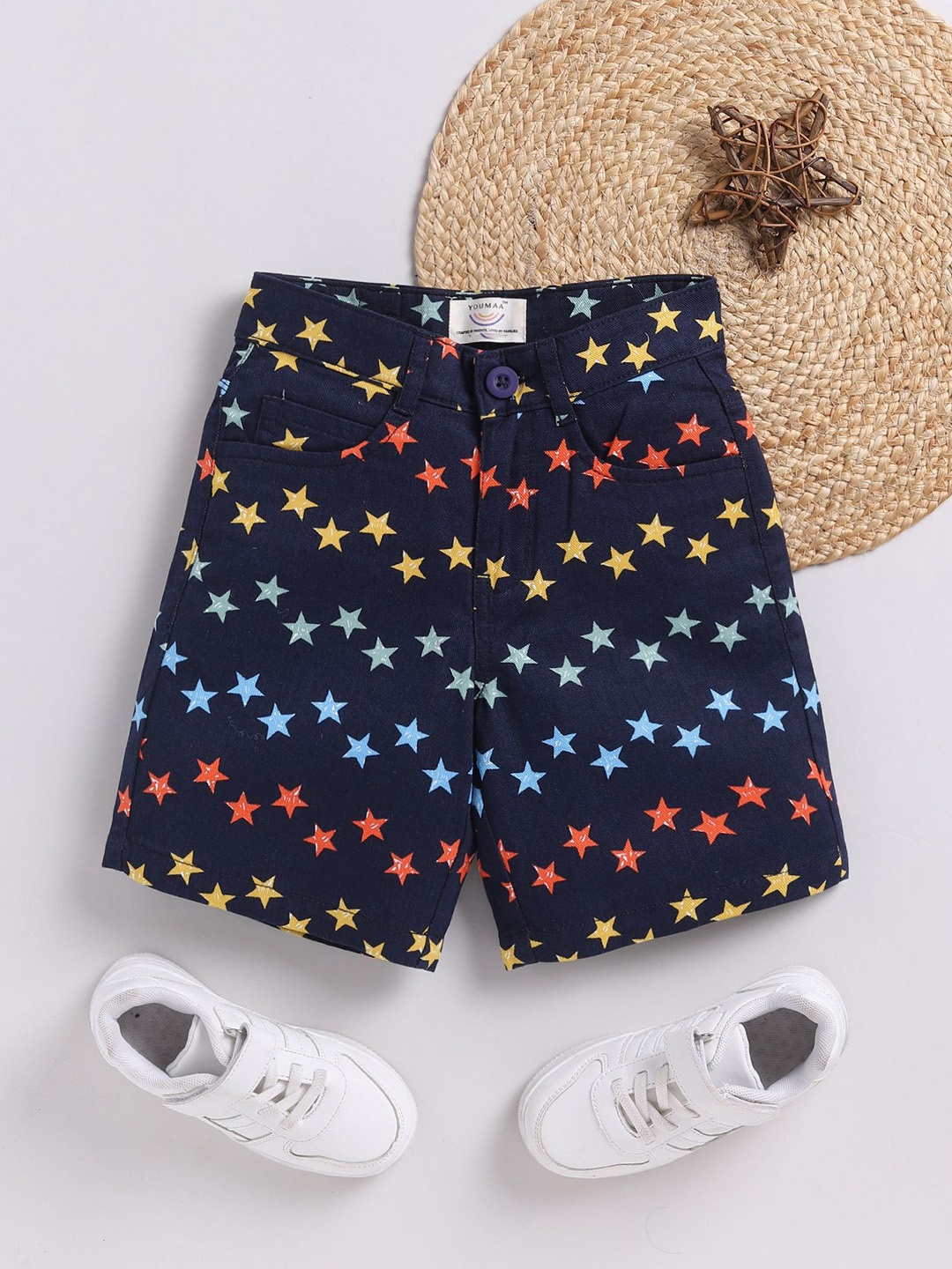 

YOUMAA Kids Graphic Printed Pure Cotton Shorts, Blue
