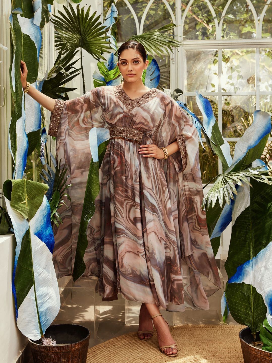

Nikita Vishakha Print Georgette Fit & Flare Maxi Dress, Brown