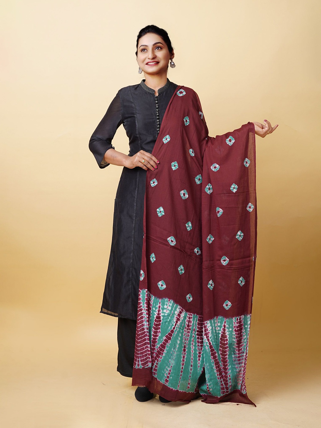 

Unnati Silks Bandhani & Shibori Printed Dupatta, Brown