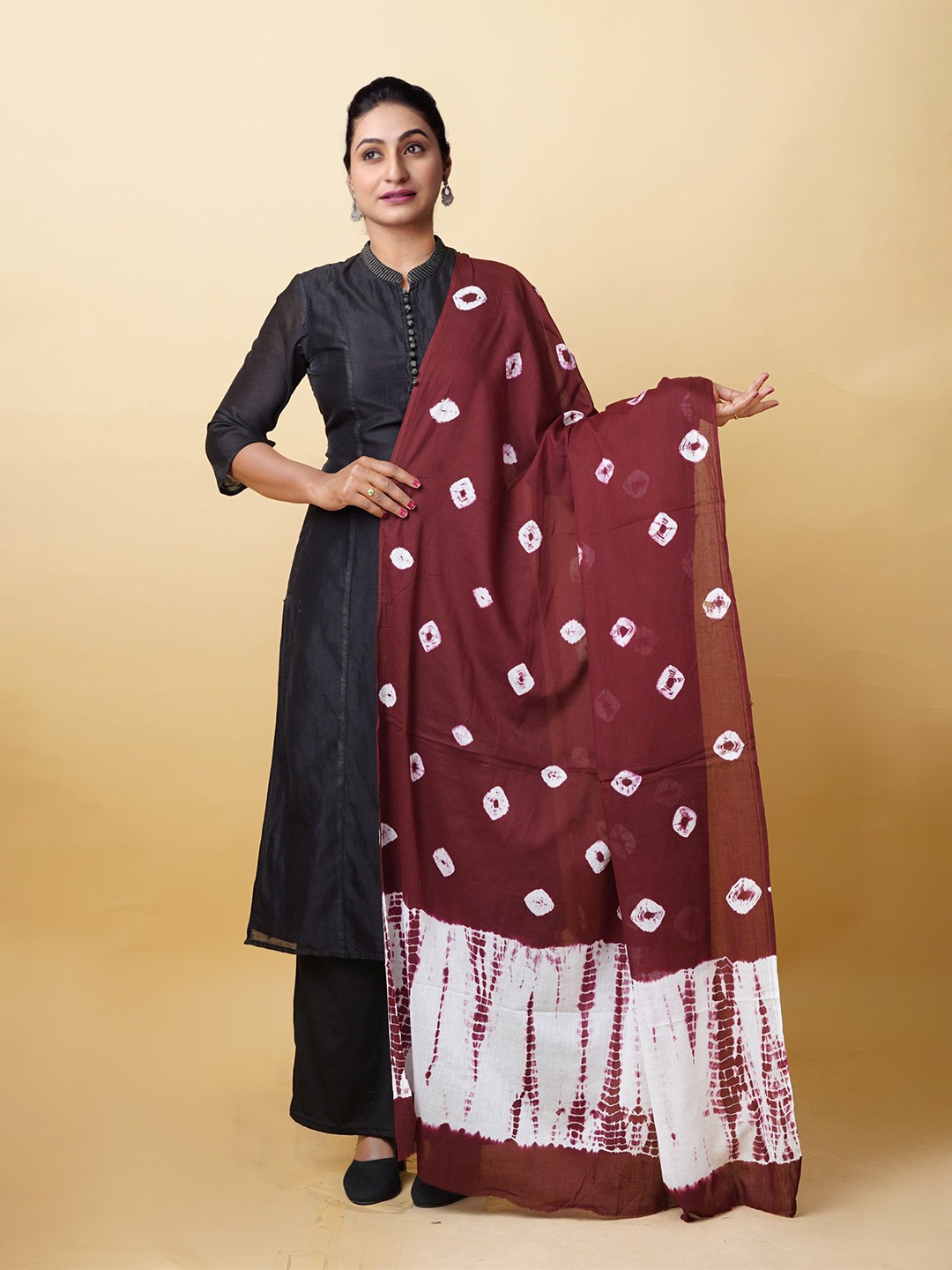 

Unnati Silks Bandhani & Shibori Printed Dupatta, Brown
