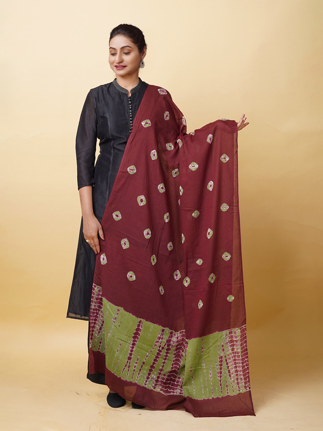 

Unnati Silks Dyed Tie And Dye Shibori Bandhani Printed Dupatta, Brown