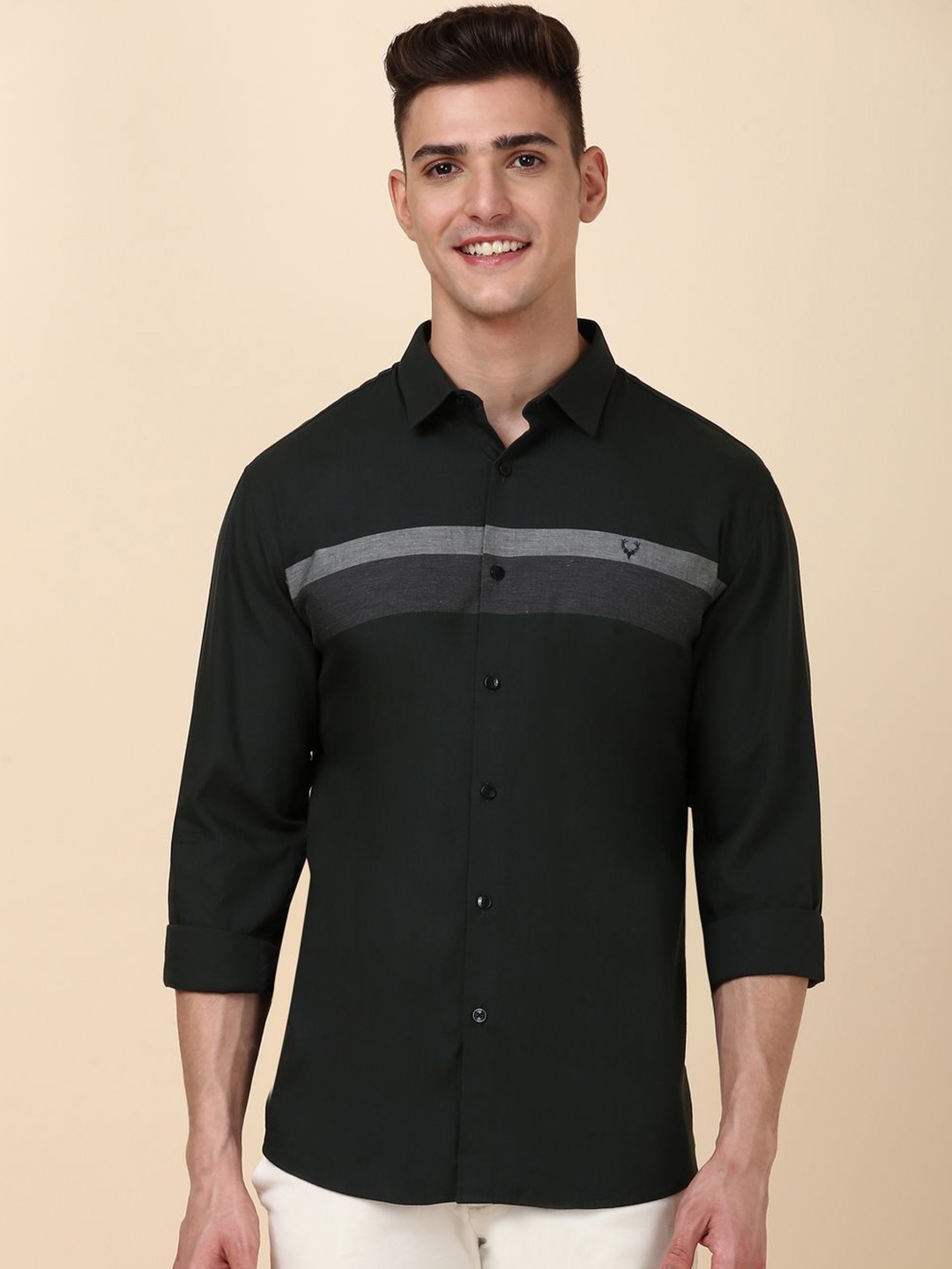 

Allen Solly Men Striped Spread Collar Cotton Slim Fit Casual Shirt, Black