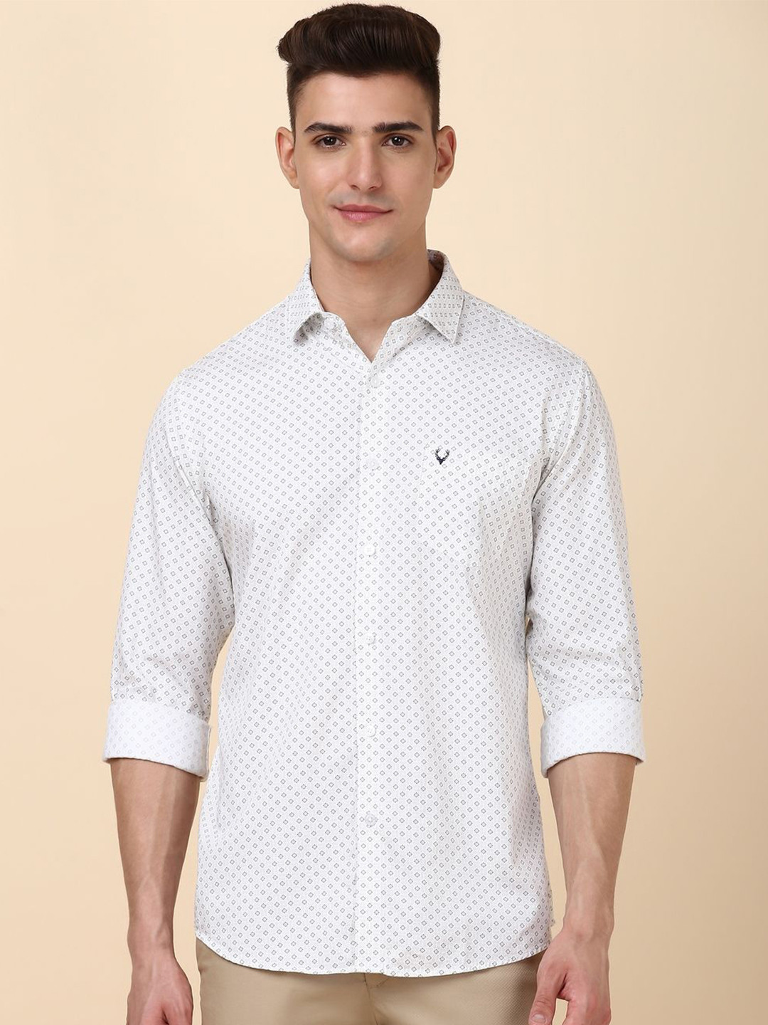 

Allen Solly Men Micro Ditsy Printed Spread Collar Slim Fit Pure Cotton Casual Shirts, White