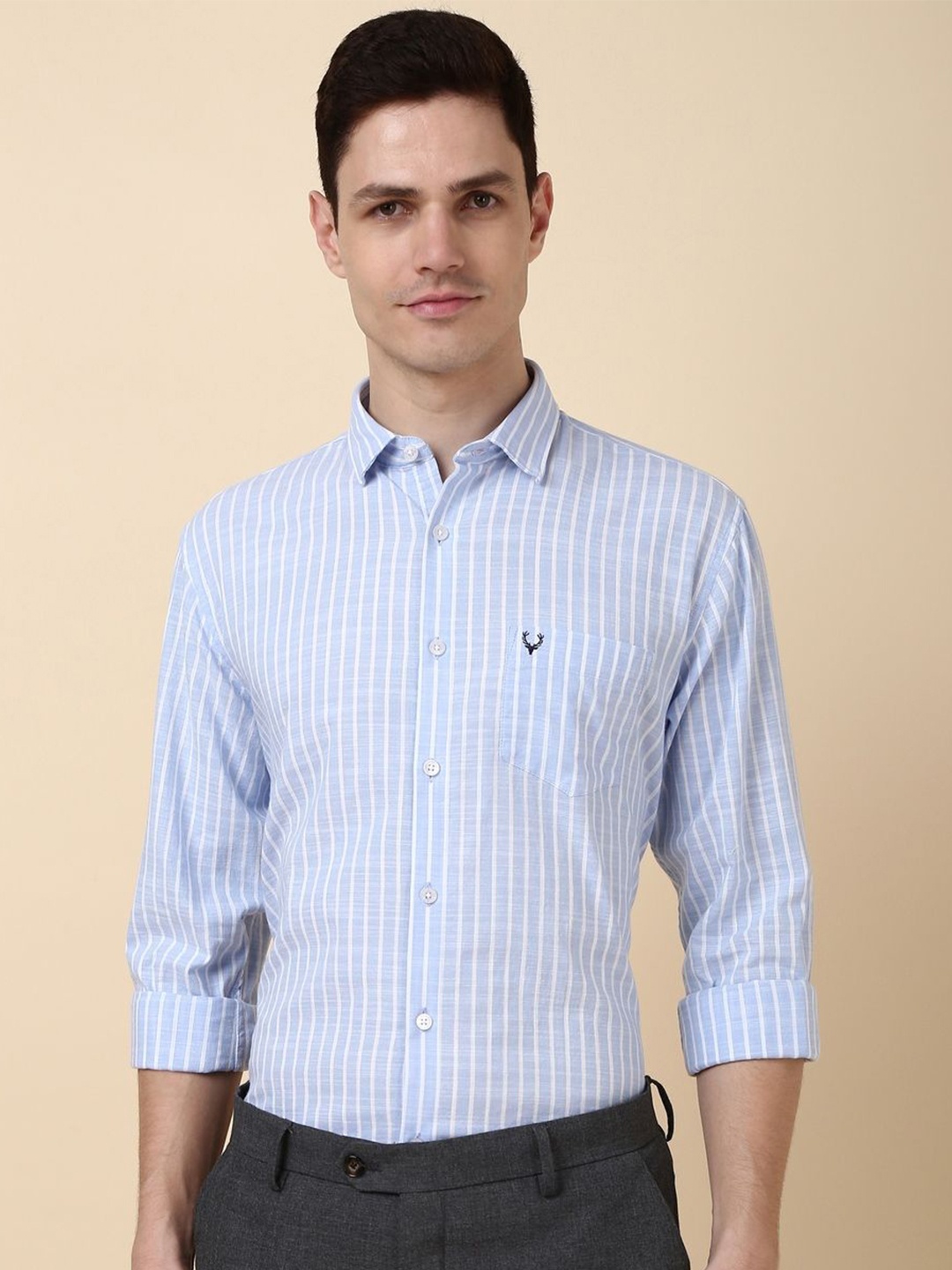 

Allen Solly Men Striped Spread Collar Slim Fit Pure Cotton Formal Shirt, Blue