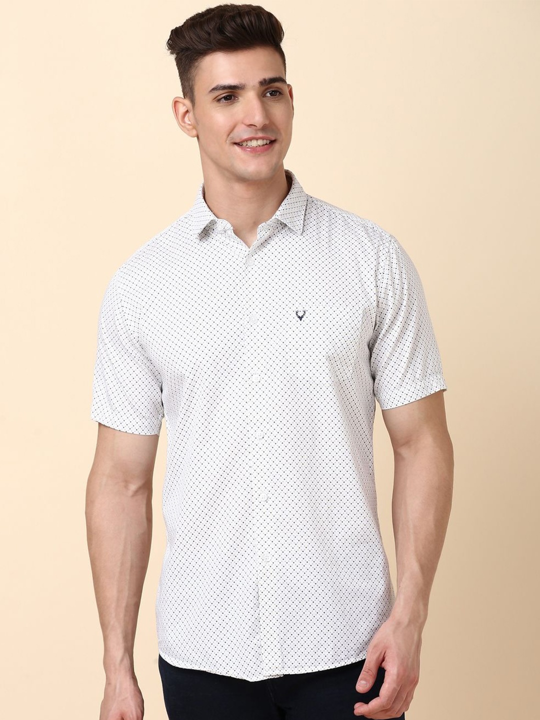 

Allen Solly Men Micro Ditsy Printed Spread Collar Slim Fit Pure Cotton Casual Shirt, White