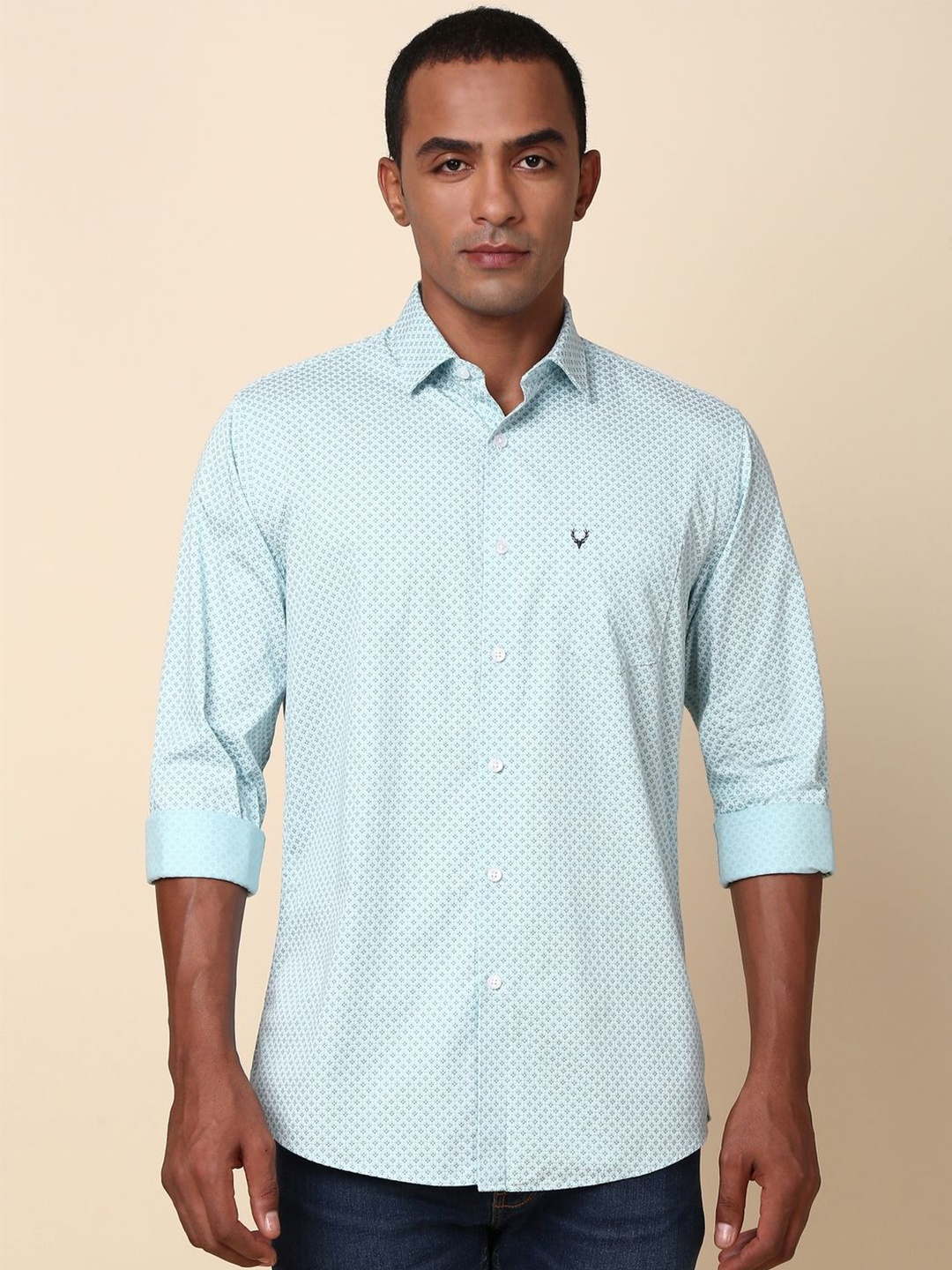 

Allen Solly Men Micro Ditsy Printed Spread Collar Slim Fit Pure Cotton Casual Shirt, Blue
