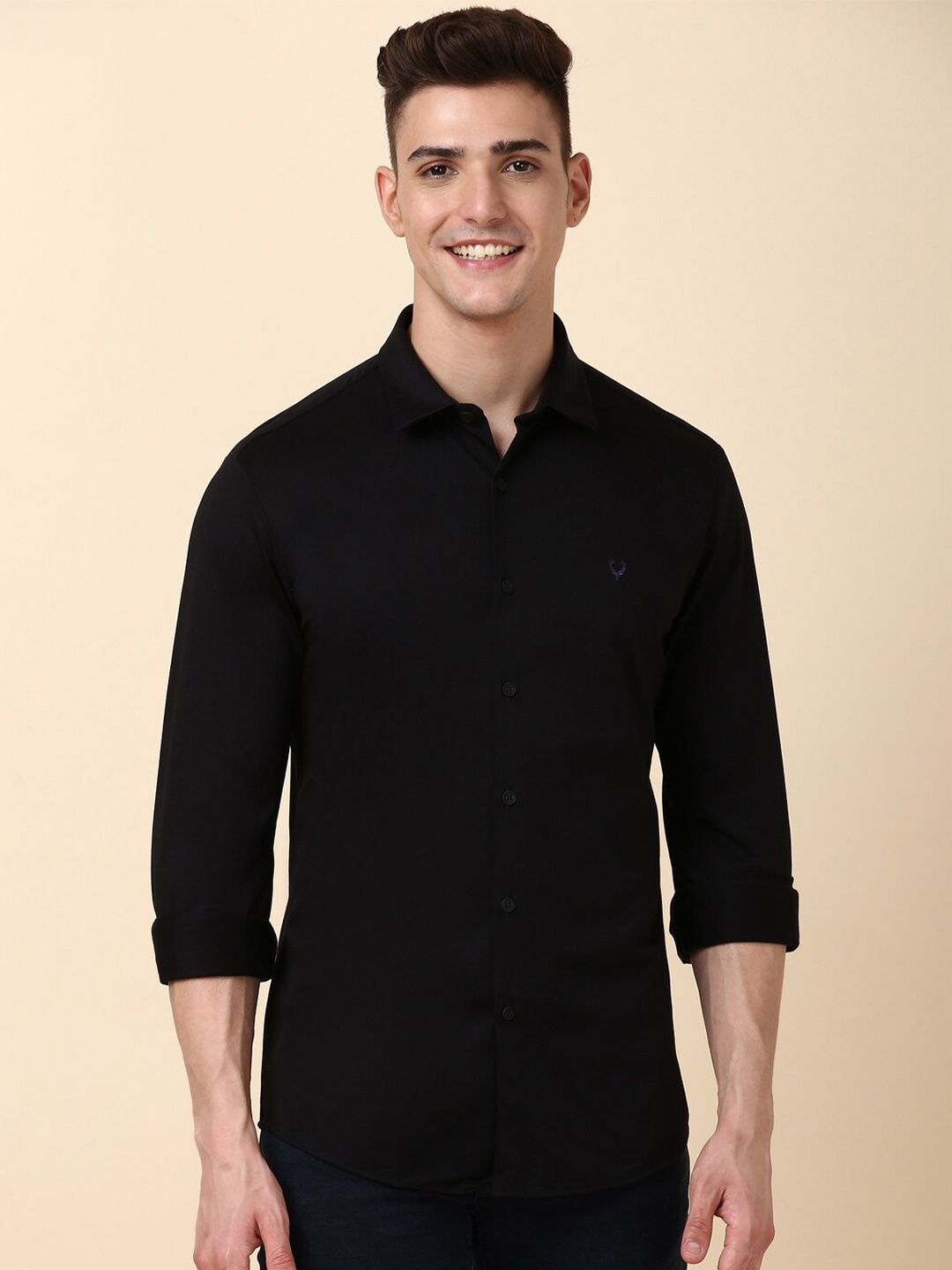 

Allen Solly Men Solid Spread Collar Slim Fit Pure Cotton Casual Shirt, Black
