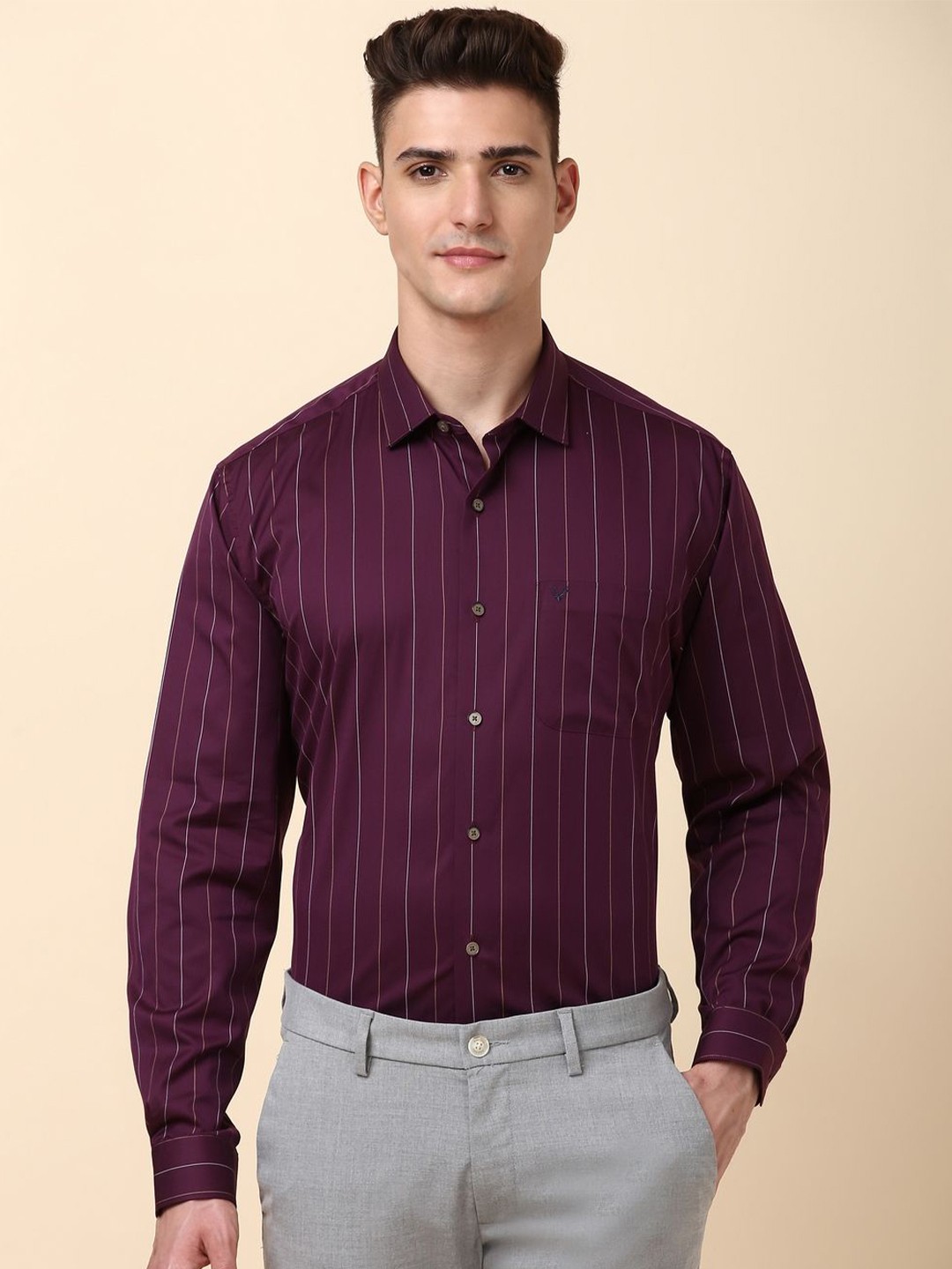 

Allen Solly Men Striped Spread Collar Slim Fit Pure Cotton Formal Shirts, Maroon