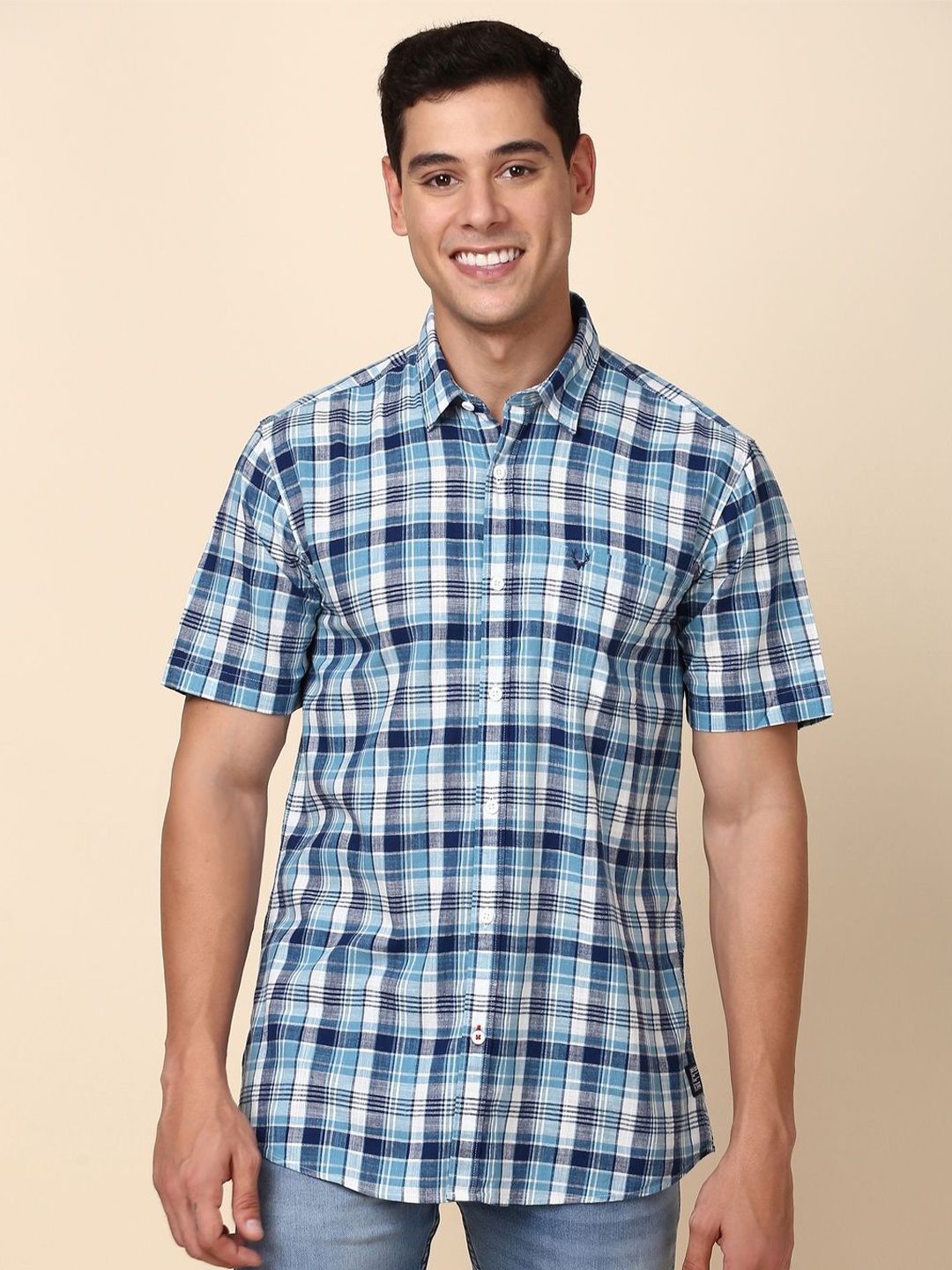 

Allen Solly Men Spread Collar Checked Casual Shirt, Blue