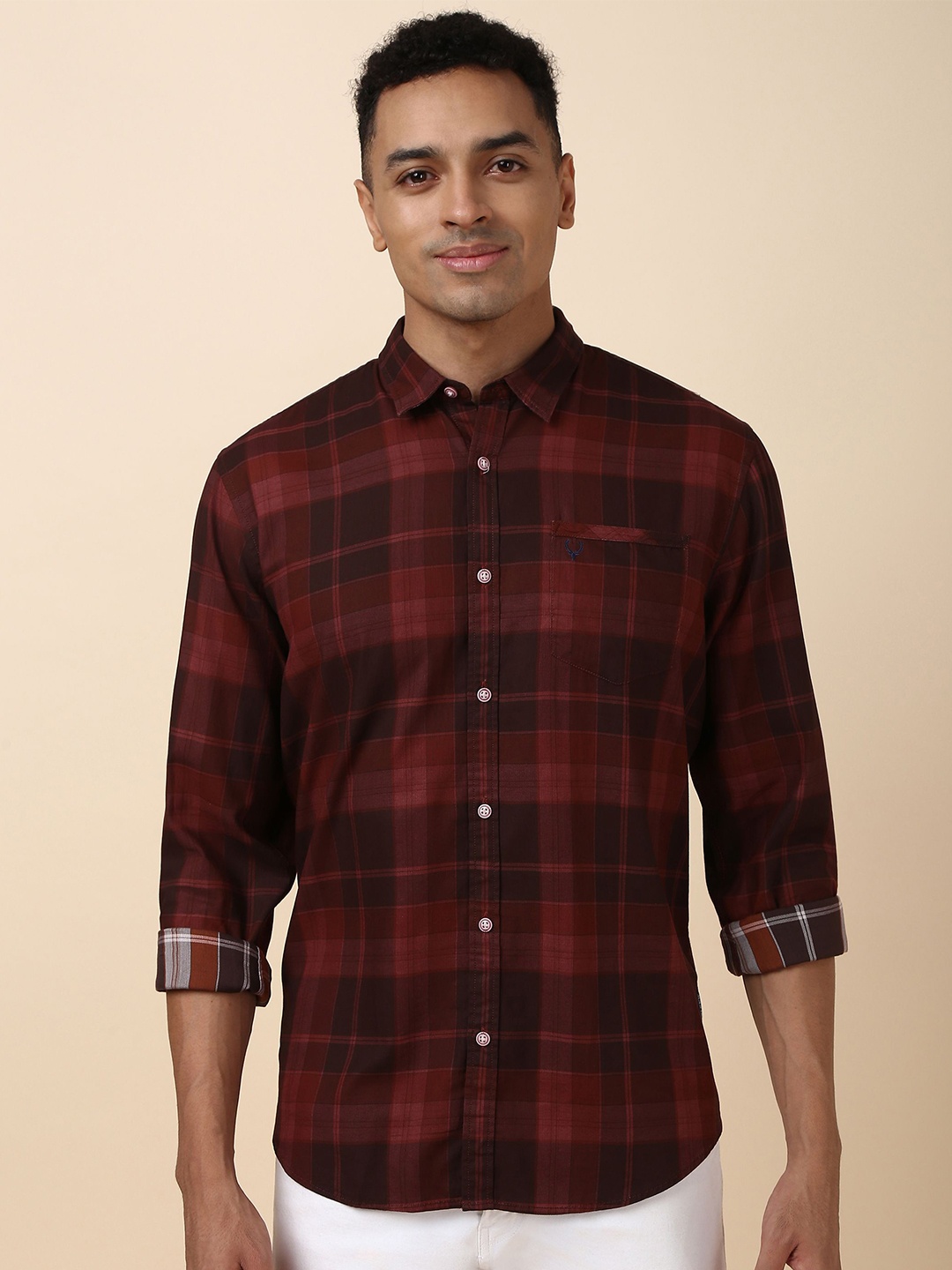 

Allen Solly Men Checked Spread Collar Slim Fit Pure Cotton Casual Shirts, Maroon