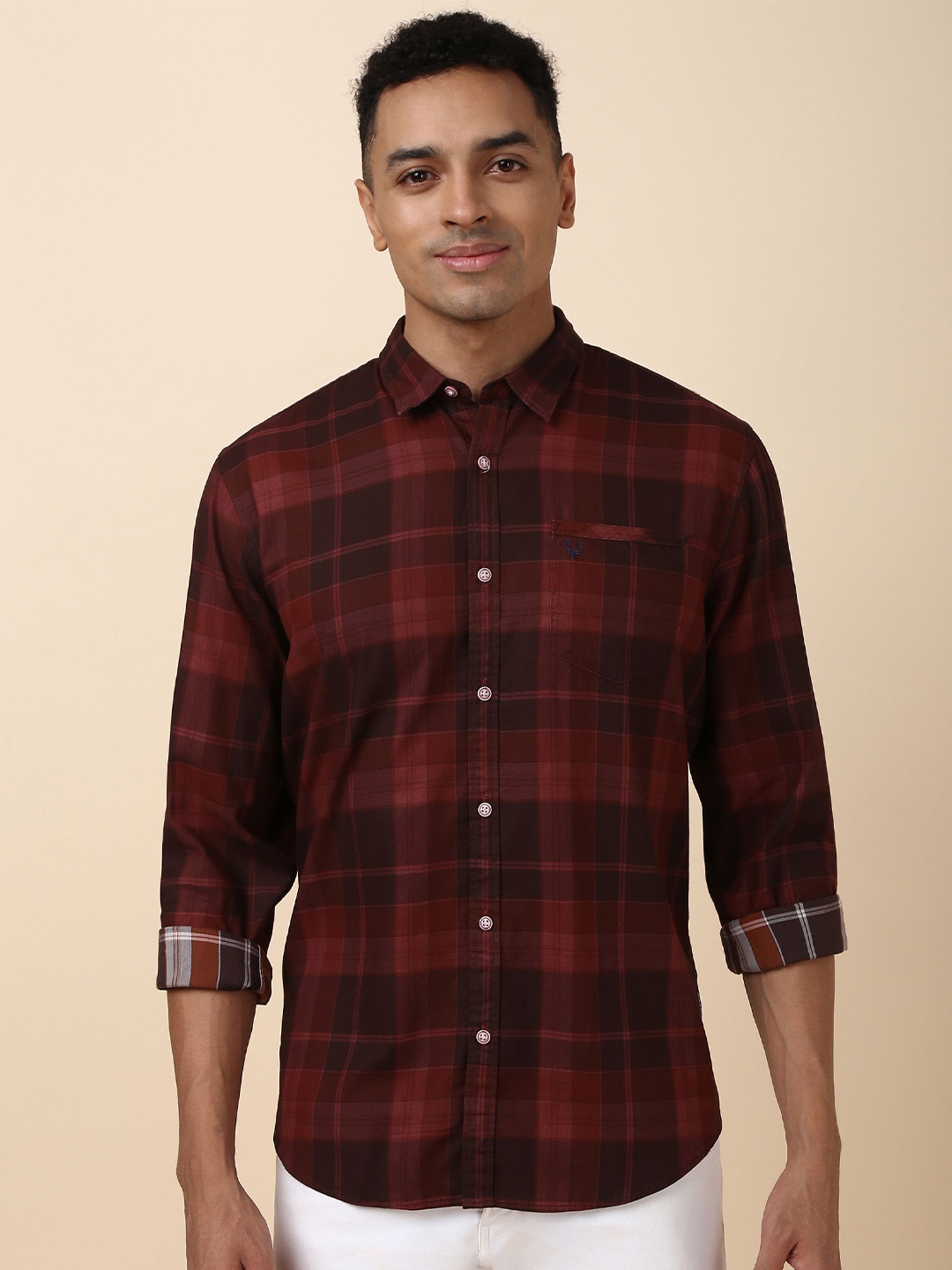 

Allen Solly Men Checked Spread Collar Slim Fit Pure Cotton Casual Shirts, Maroon