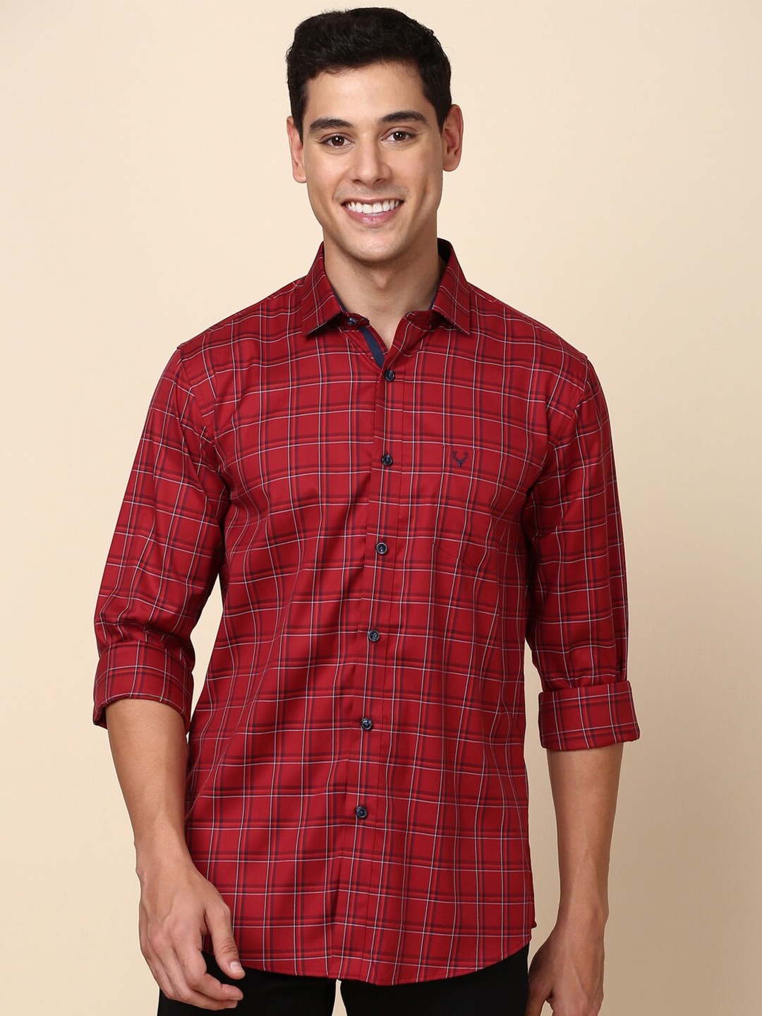 

Allen Solly Men Slim Fit Grid Tattersall Checked Casual Shirt, Red