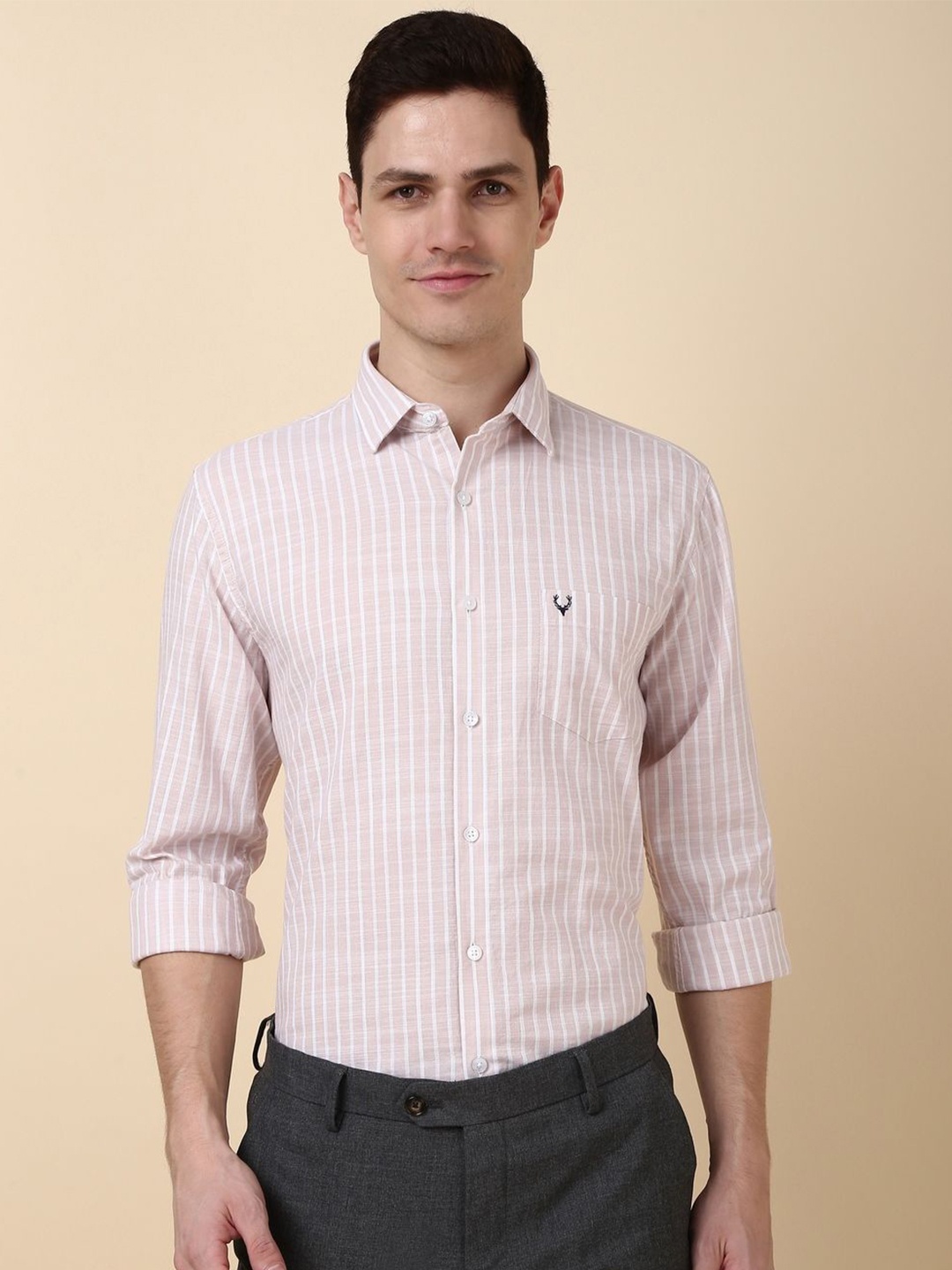 

Allen Solly Men Striped Spread Collar Slim Fit Pure Cotton Casual Shirts, Pink