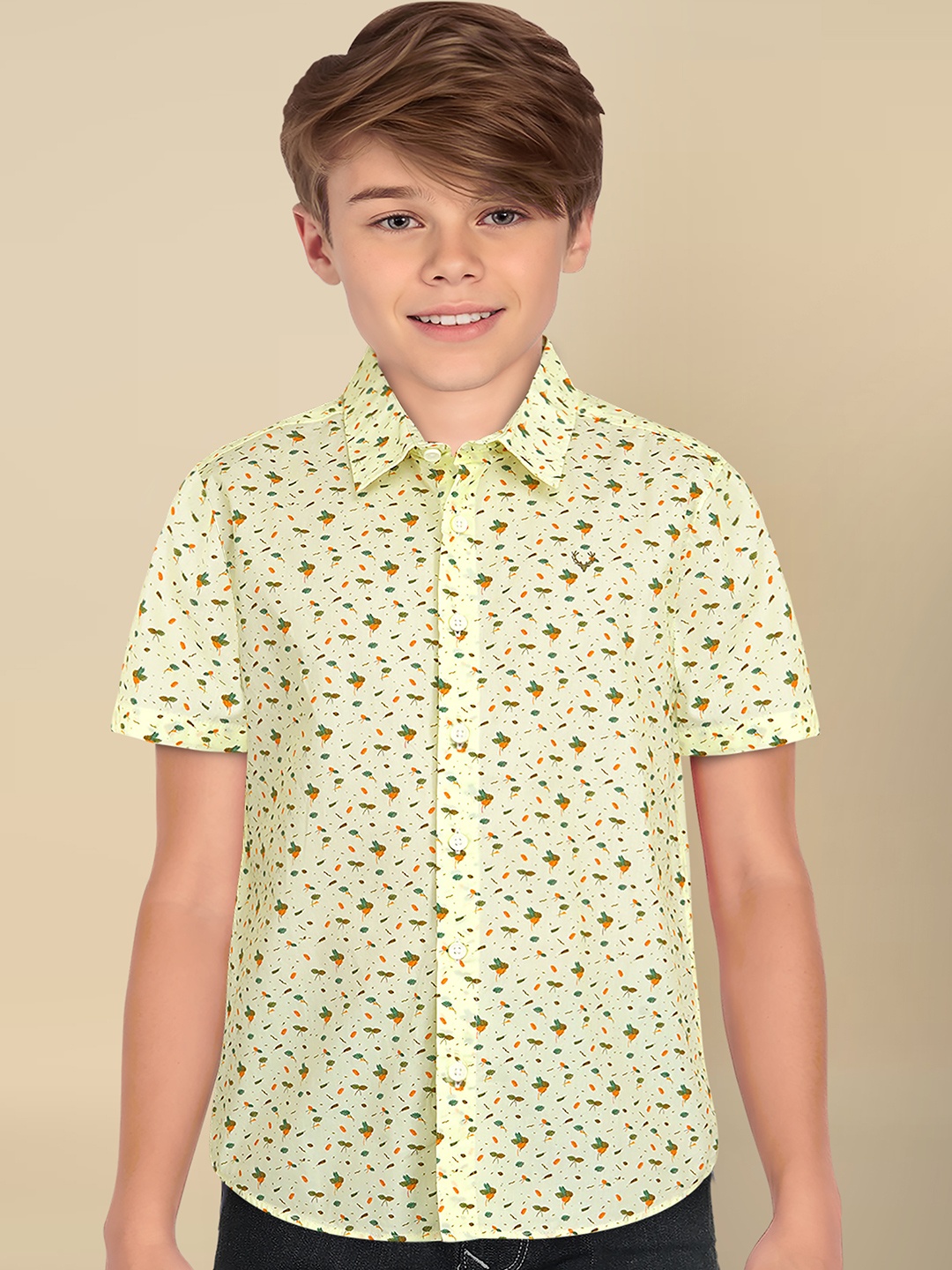 

Allen Solly Junior Boys Conversational Printed Spread Collar Pure Cotton Casual Shirt, Cream