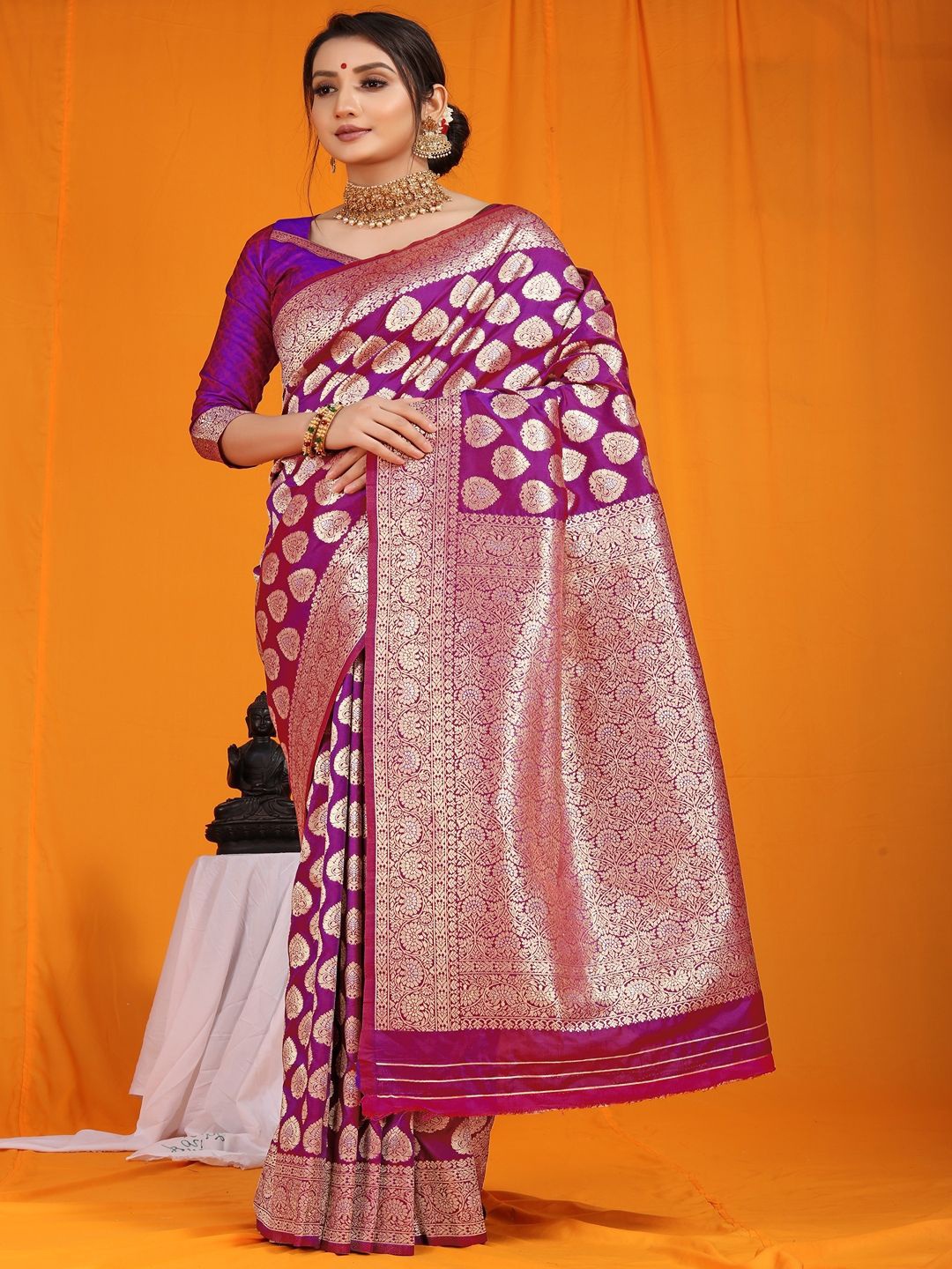 

SGF11 Ethnic Motif Kanjeevaram Saree, Purple
