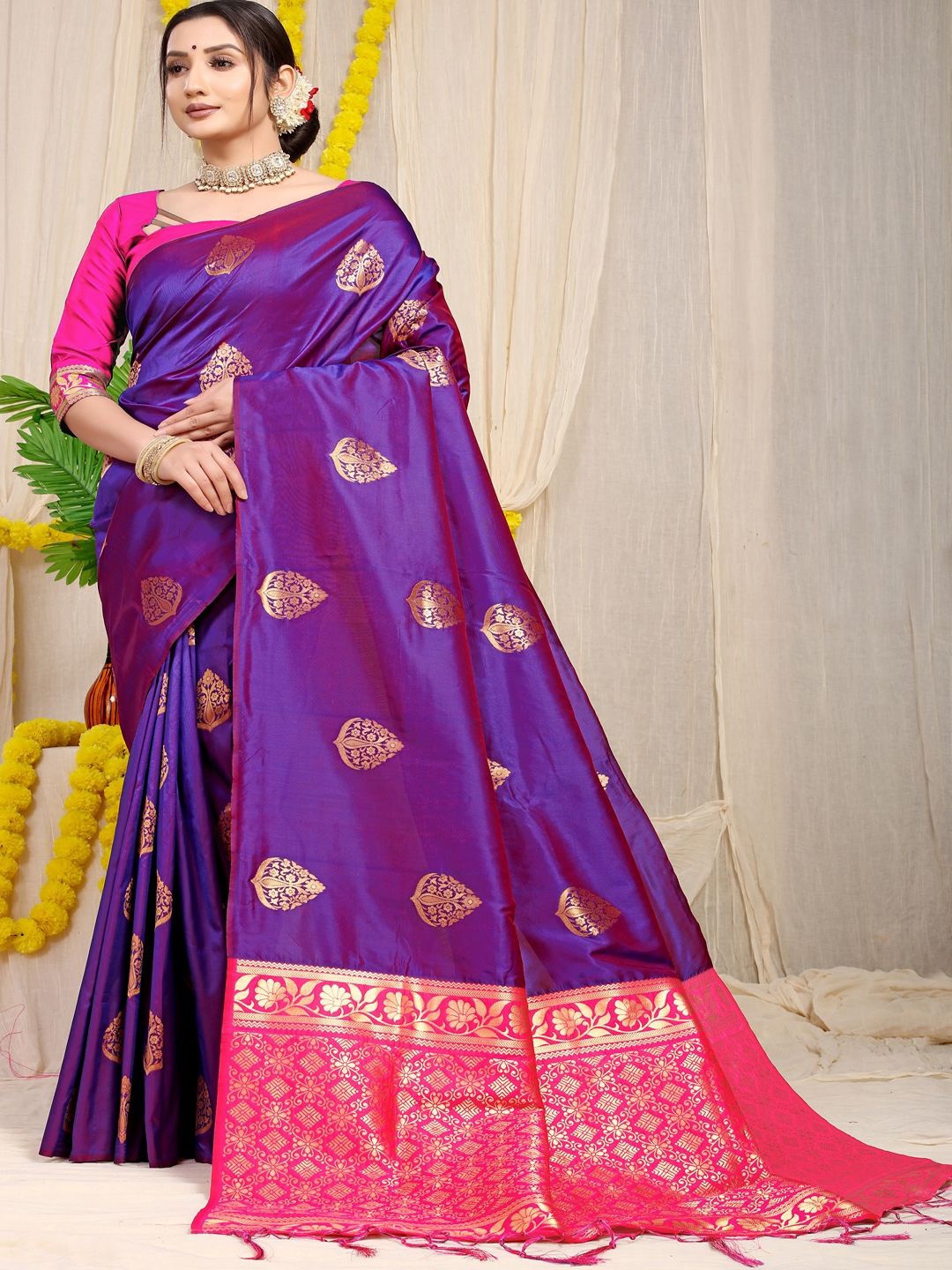 

SGF11 Floral Zari Kanjeevaram Saree, Purple