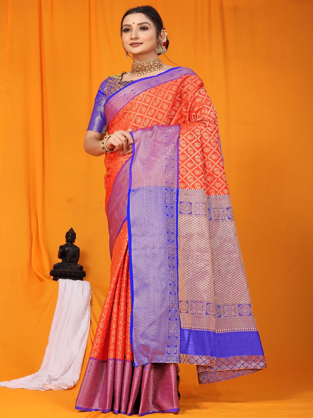

SGF11 Woven Design Zari Kanjeevaram Saree, Orange