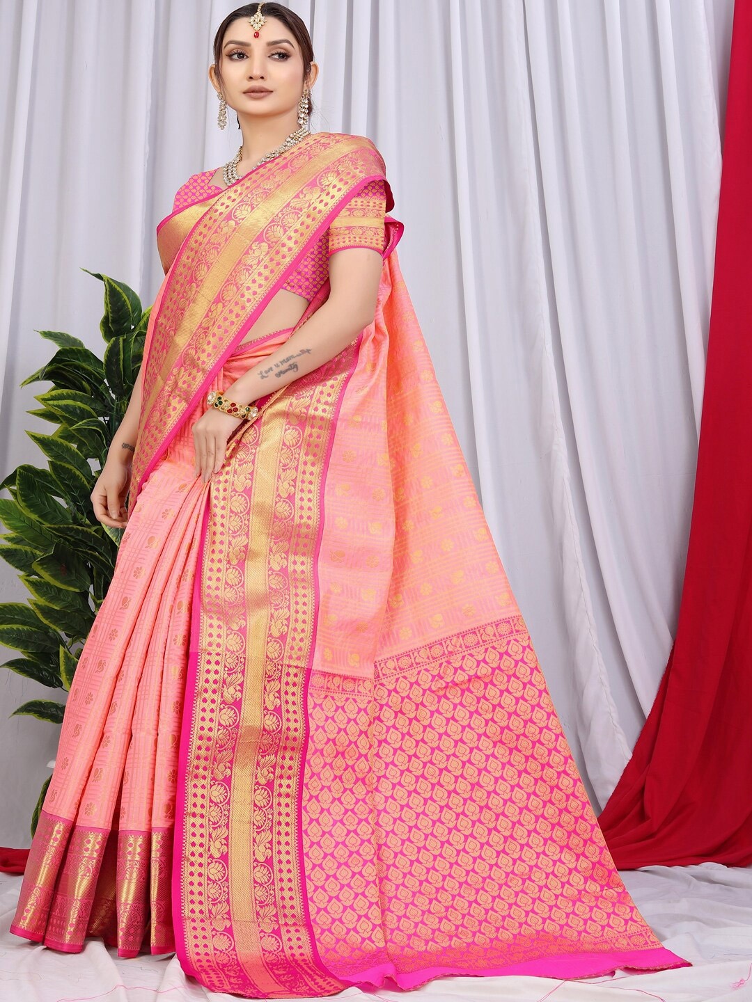 

SGF11 Woven Design Zari Kanjeevaram Saree, Peach