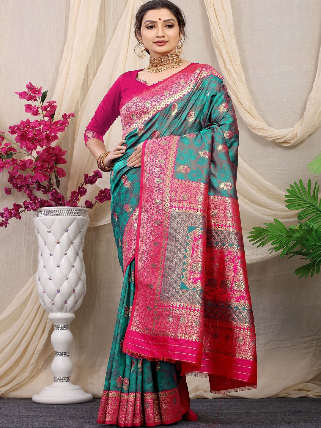 

SGF11 Woven Design Zari Kanjeevaram Saree, Teal